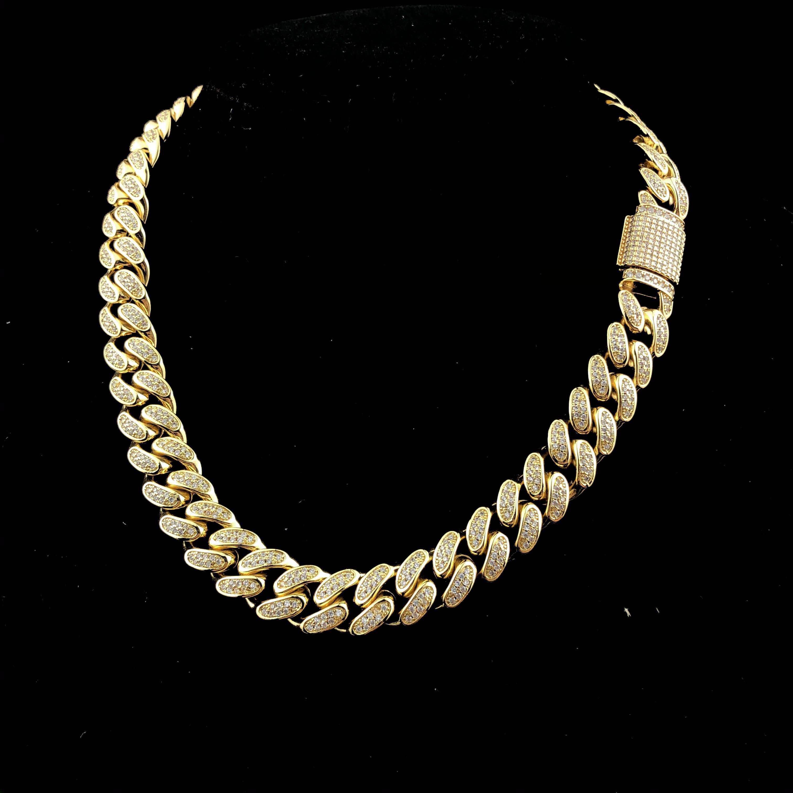 12mm Diamond Cuban Chain in 18K Gold