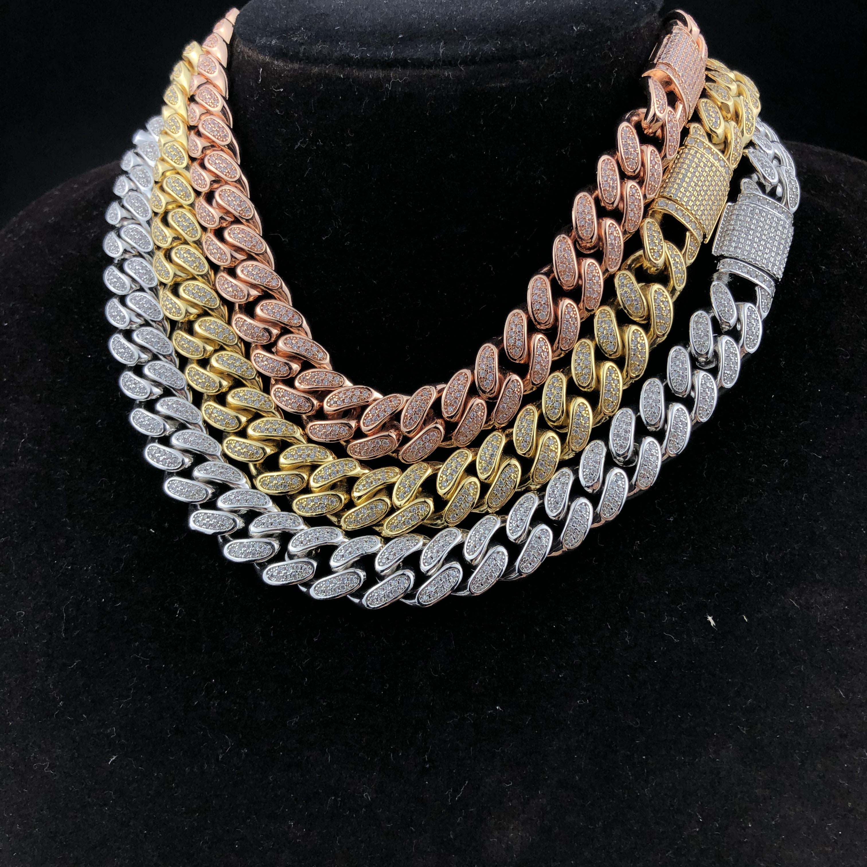 12mm Diamond Cuban Chain in White Gold