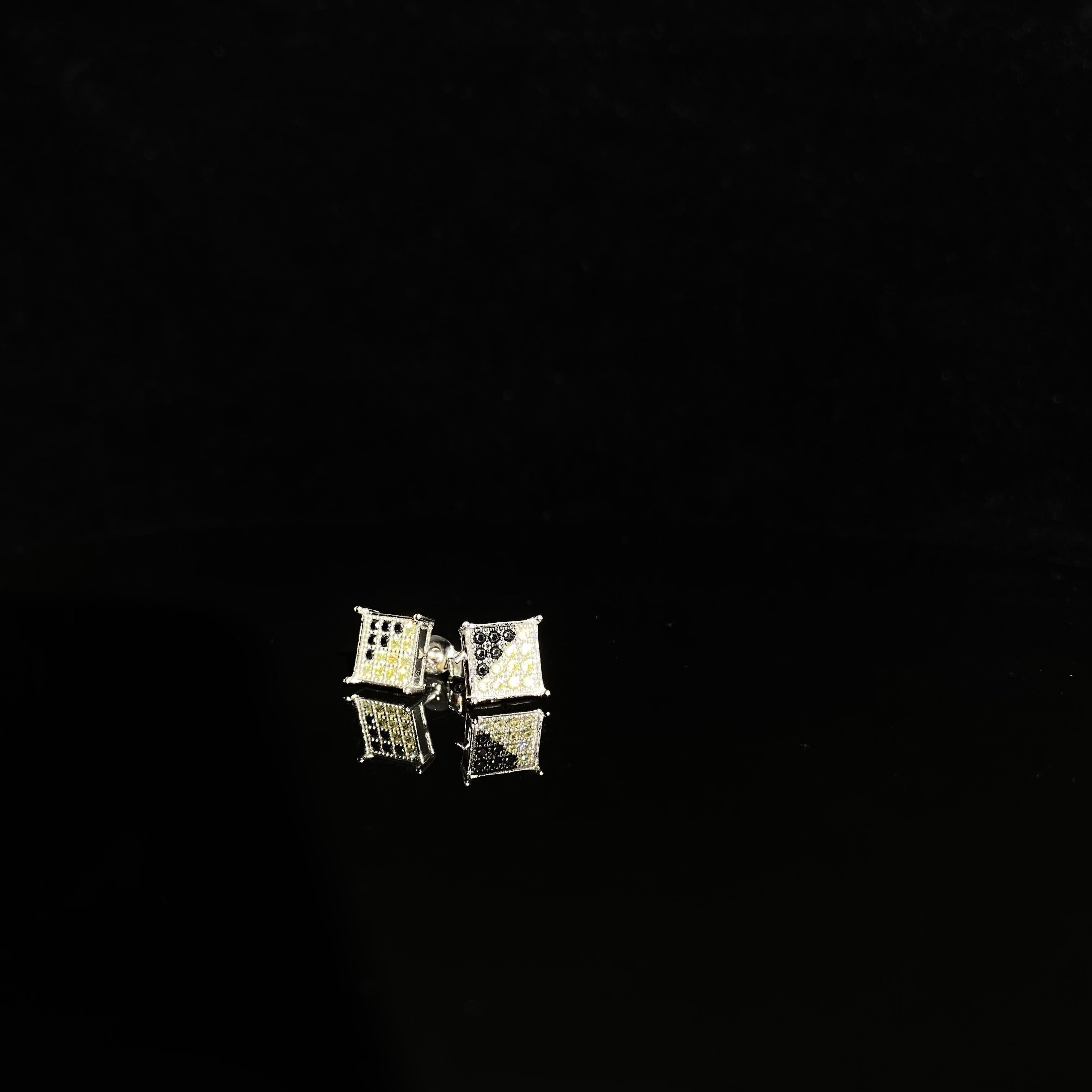 925 Silver Mini Black / yellow Zircon Earrings - pair
