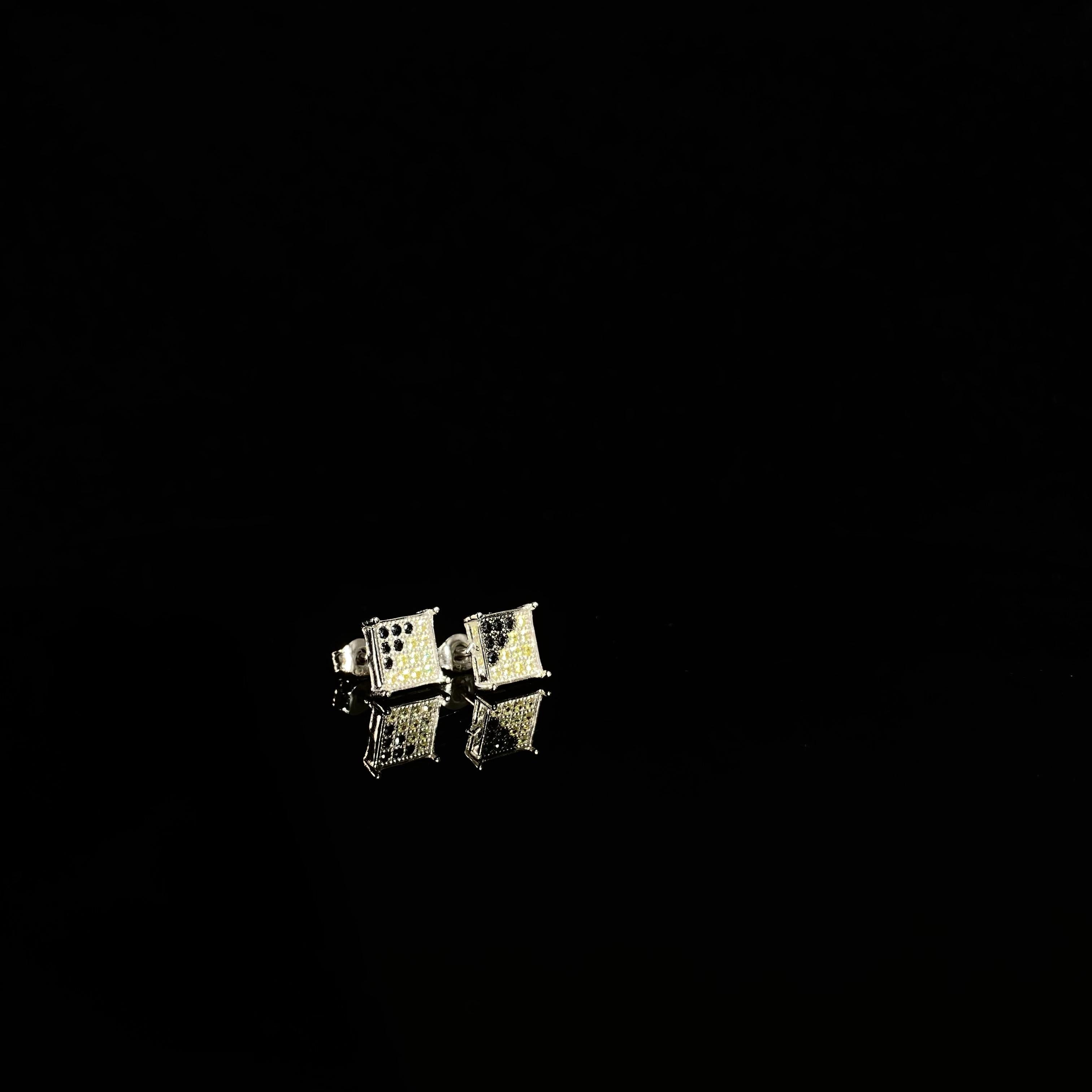 925 Silver Mini Black / yellow Zircon Earrings - pair