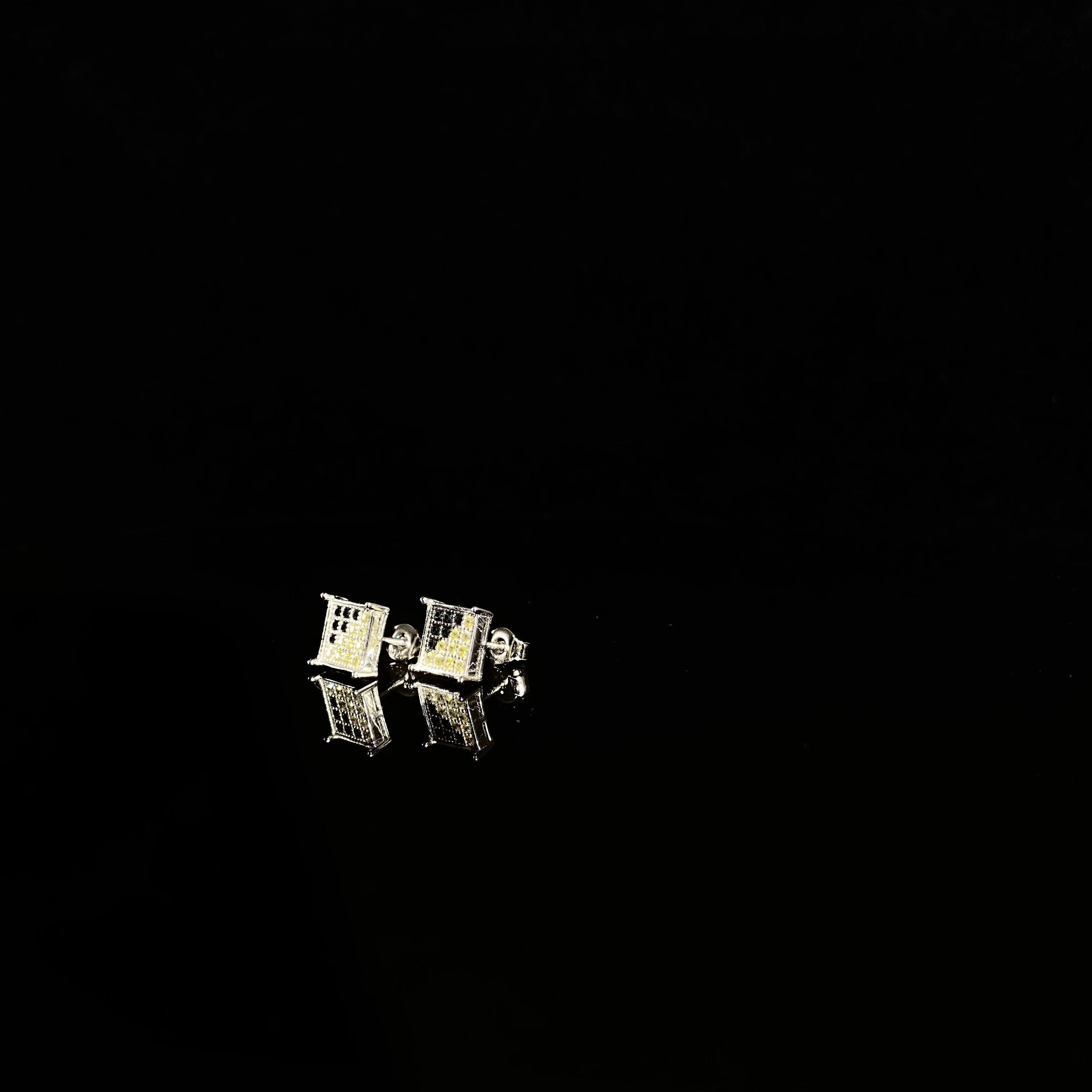 925 Silver Mini Black / yellow Zircon Earrings - pair