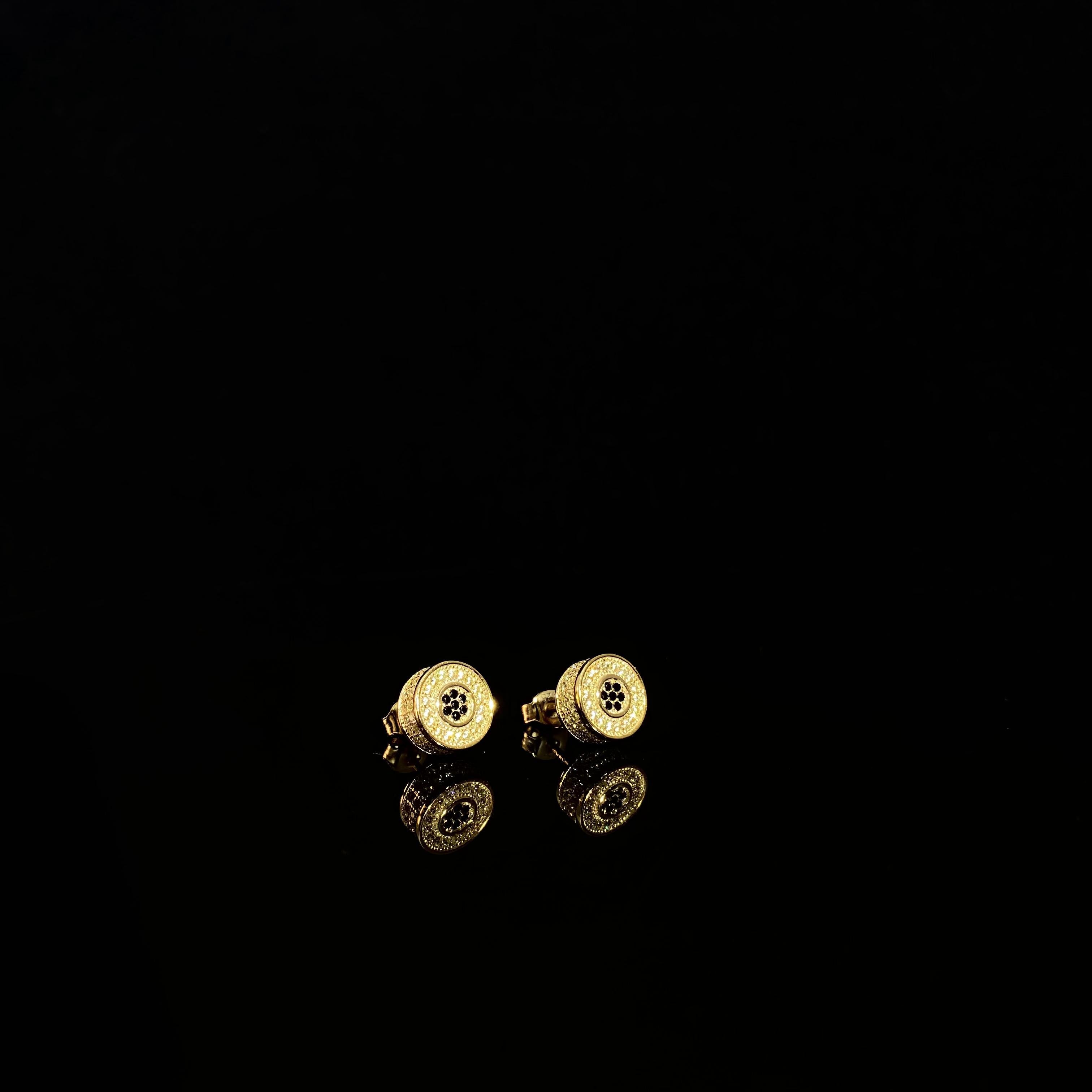 925 silver black dot Double Round Earrings - a pair