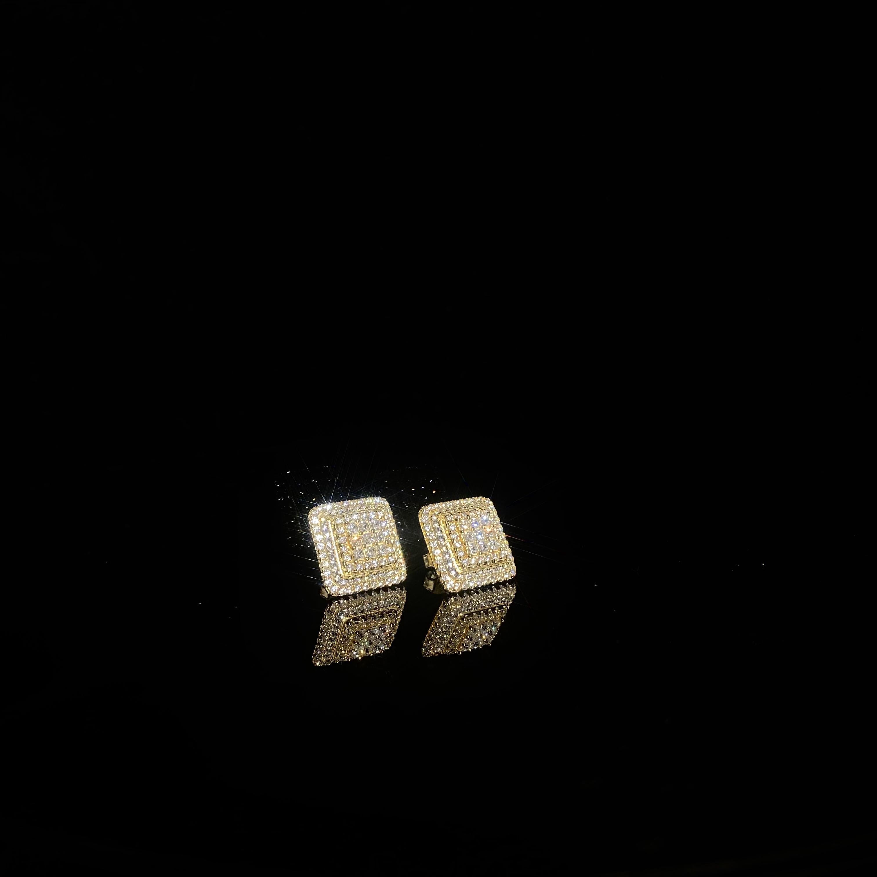 925 silver zircon Square Earrings - pair