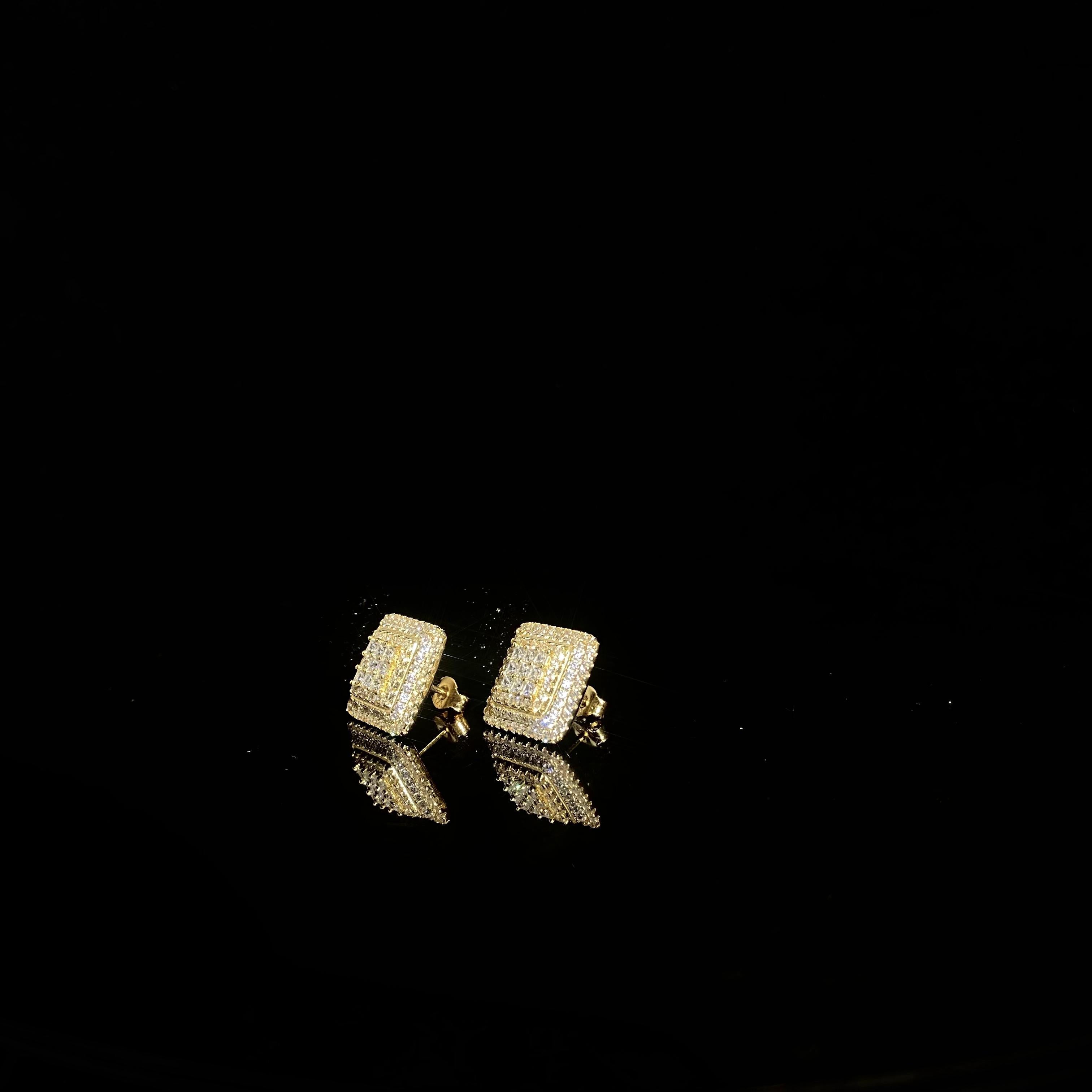 925 silver zircon Square Earrings - pair