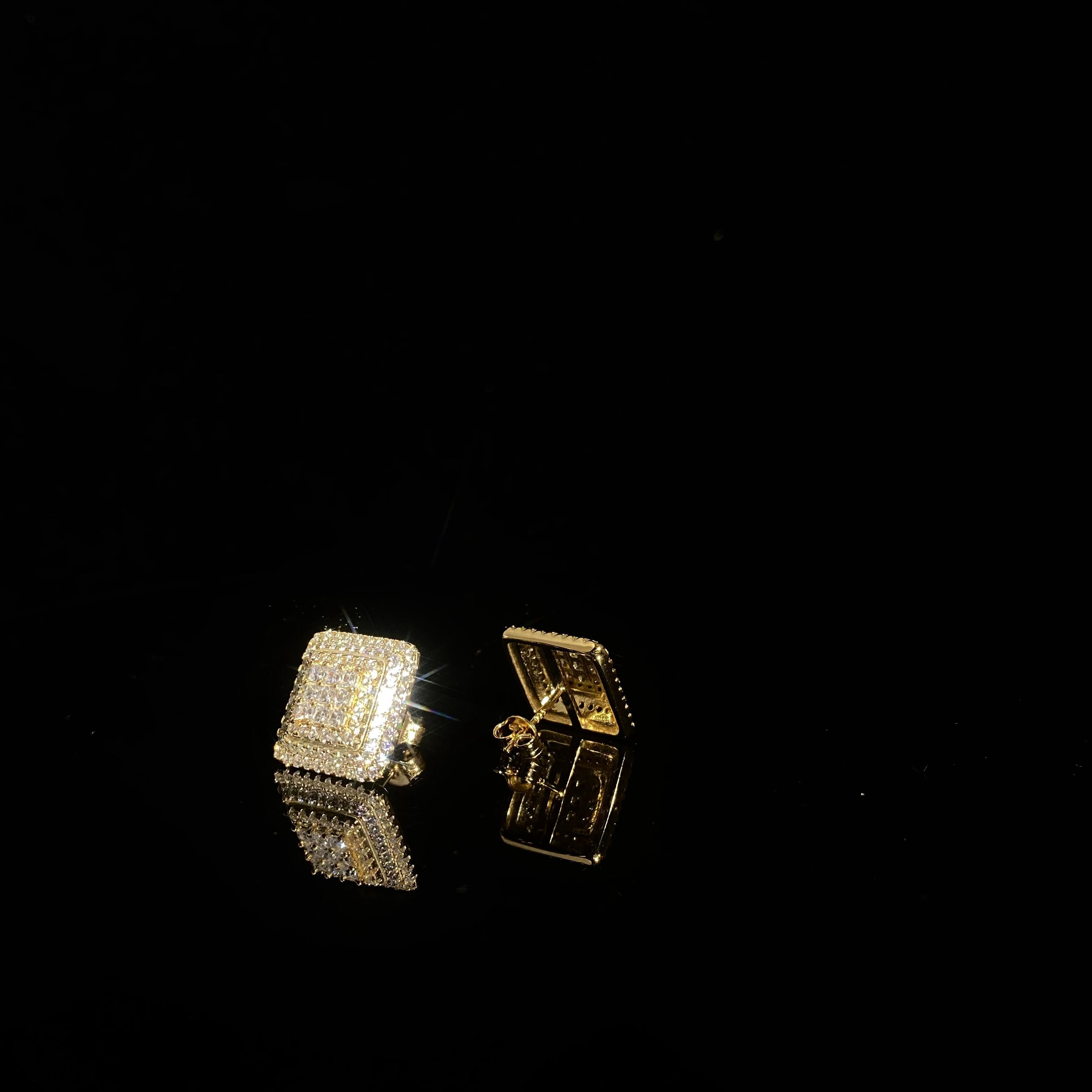 925 silver zircon Square Earrings - pair