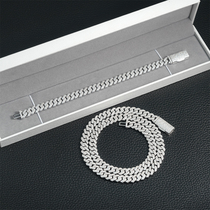 925 Silver Moissanite Cuban Chain & Bracelet Set