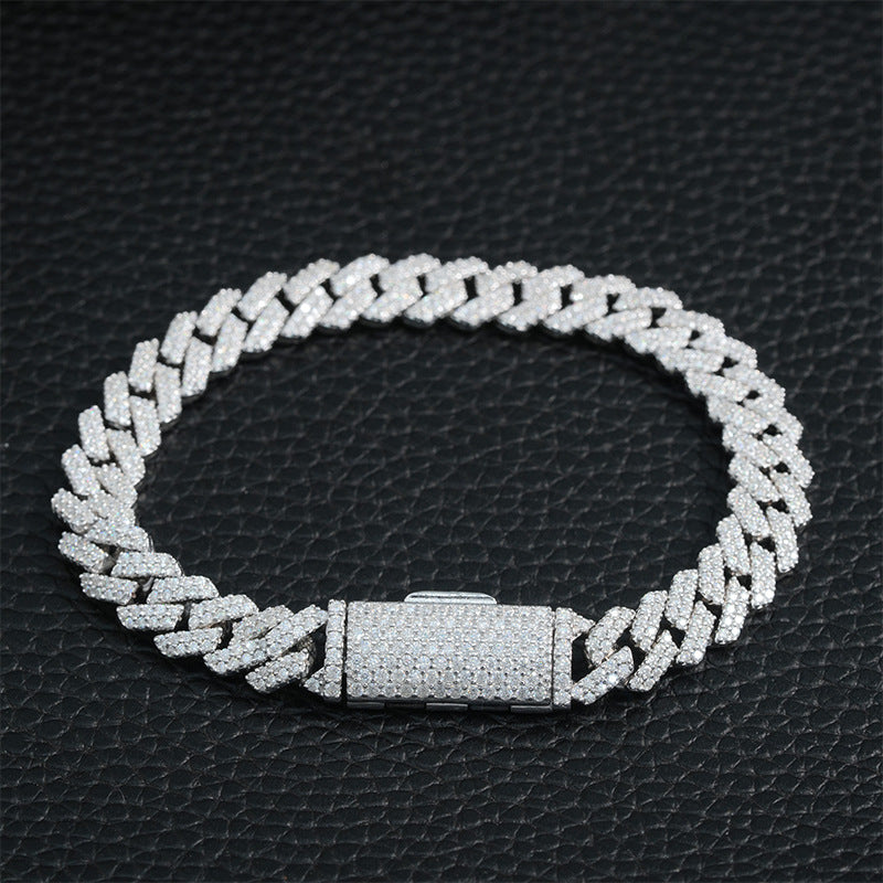 925 Silver Moissanite Cuban Chain & Bracelet Set