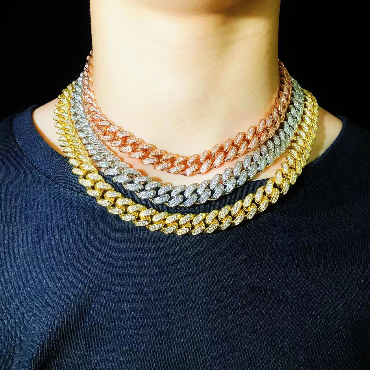 12mm Diamond Cuban Chain in Rose Gold