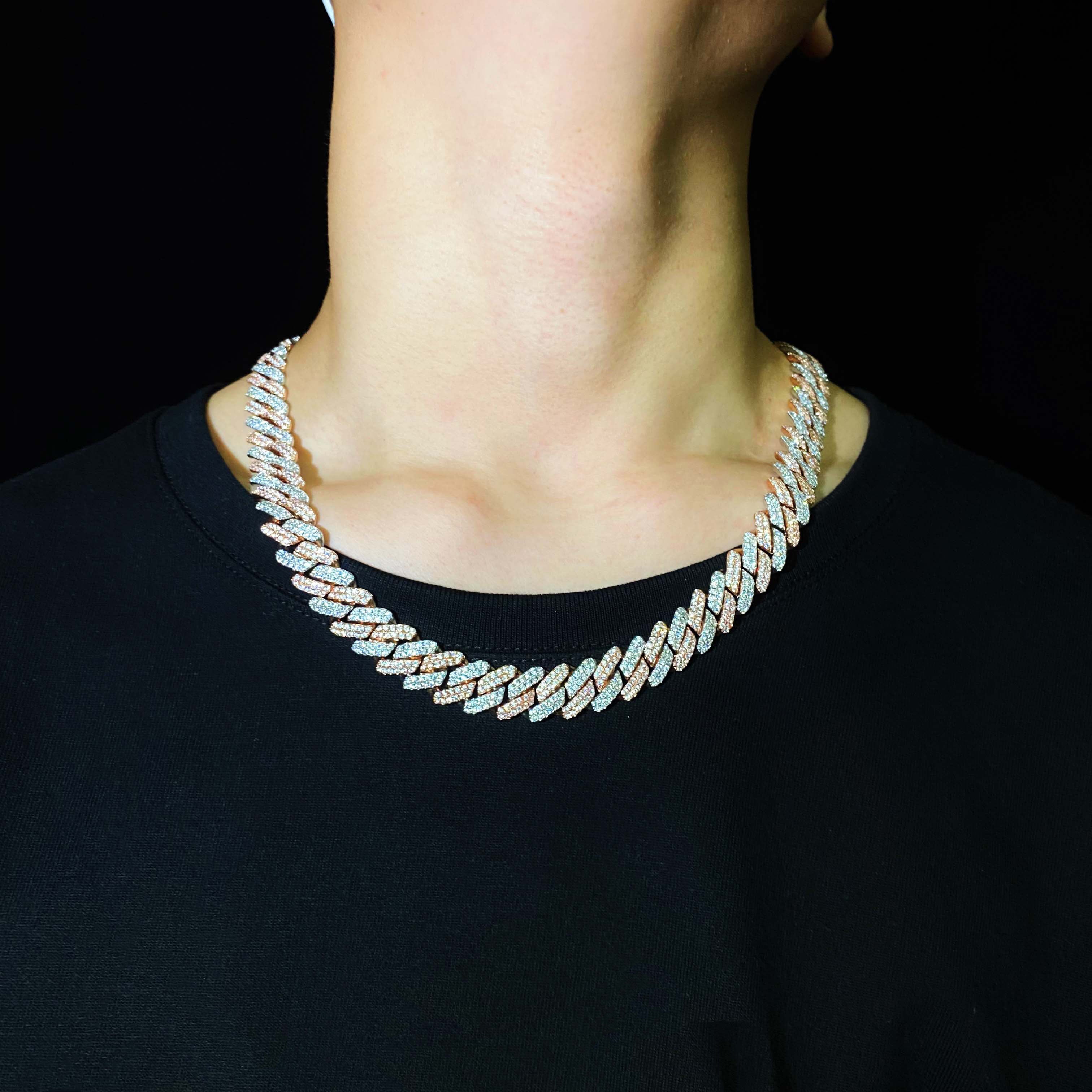 12mm 2 color Diamond Prong Cuban Chain