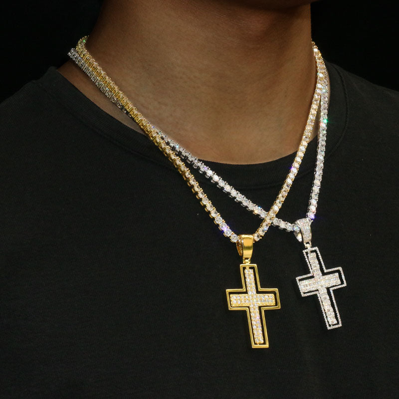 2 Side Diamond Cross Pendant