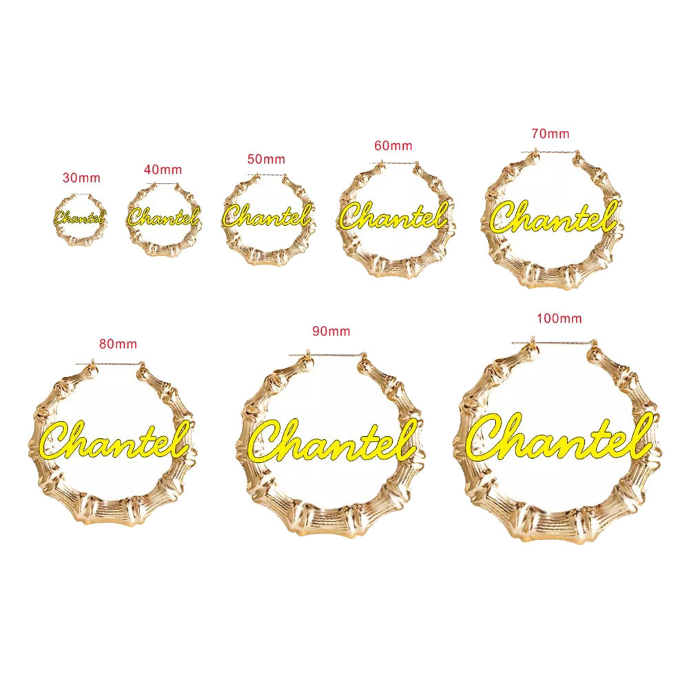 Custom name round women's Bamboo Earrings