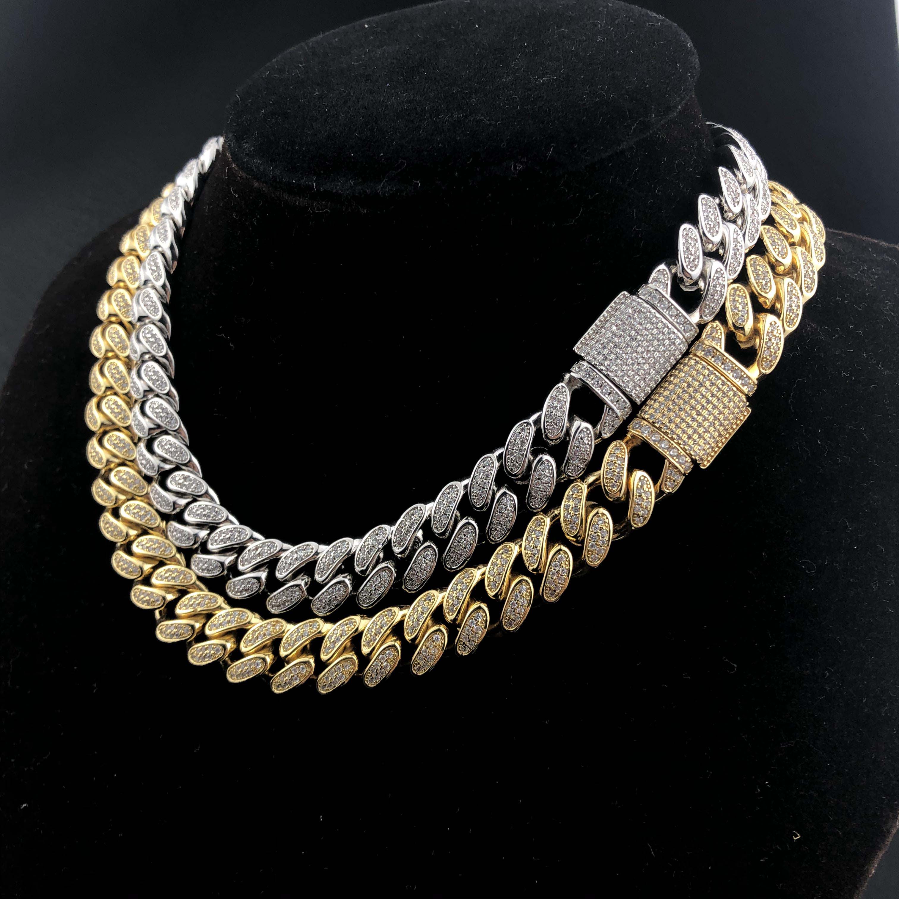 12mm Diamond Cuban Chain in 18K Gold