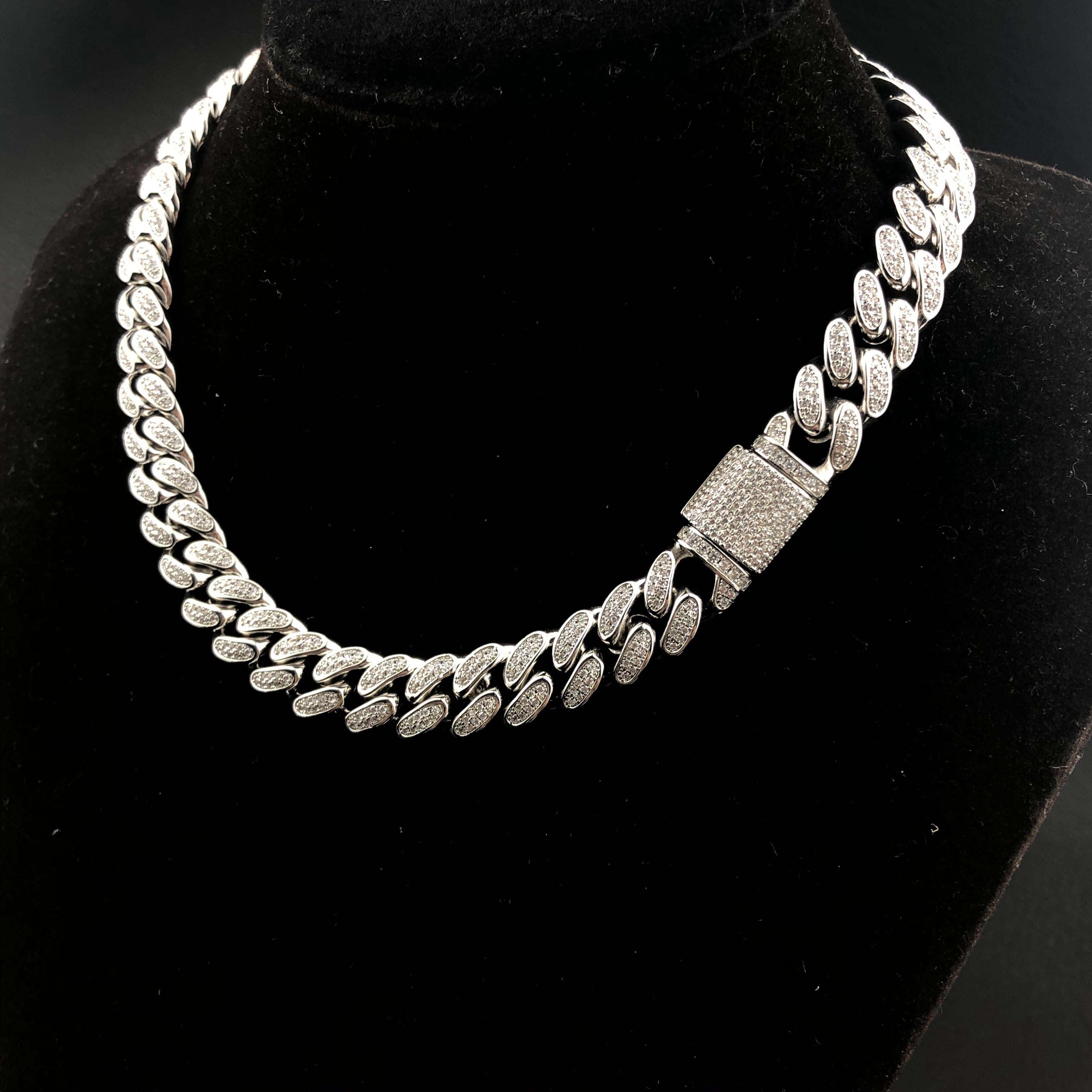 12mm Diamond Cuban Chain in White Gold