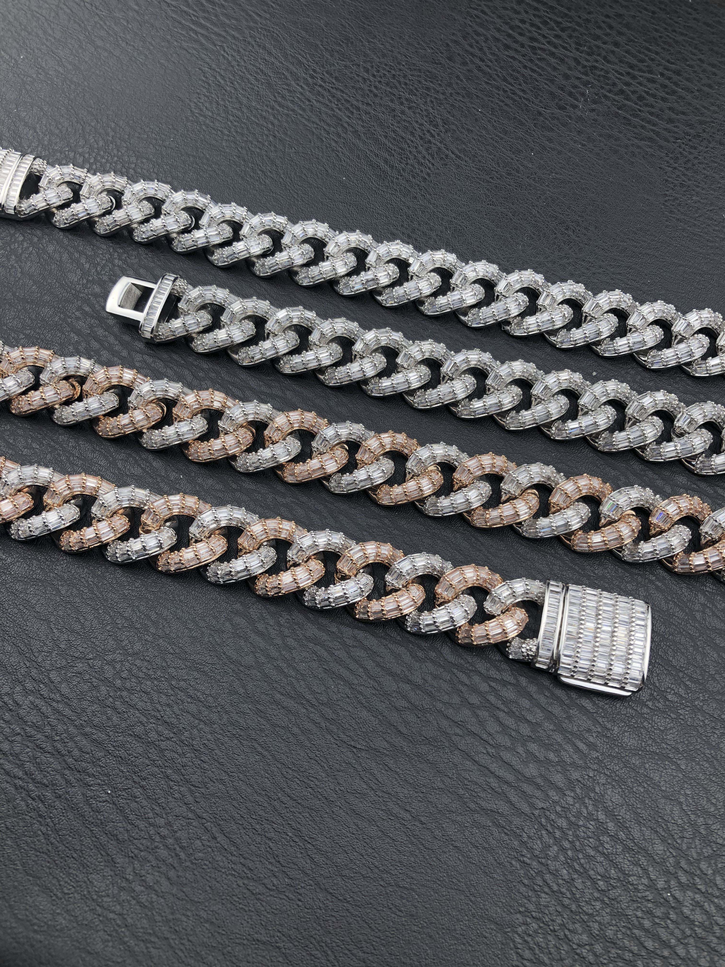 19mm Baguette Cuban Chain 2 Tone White/Rose Gold