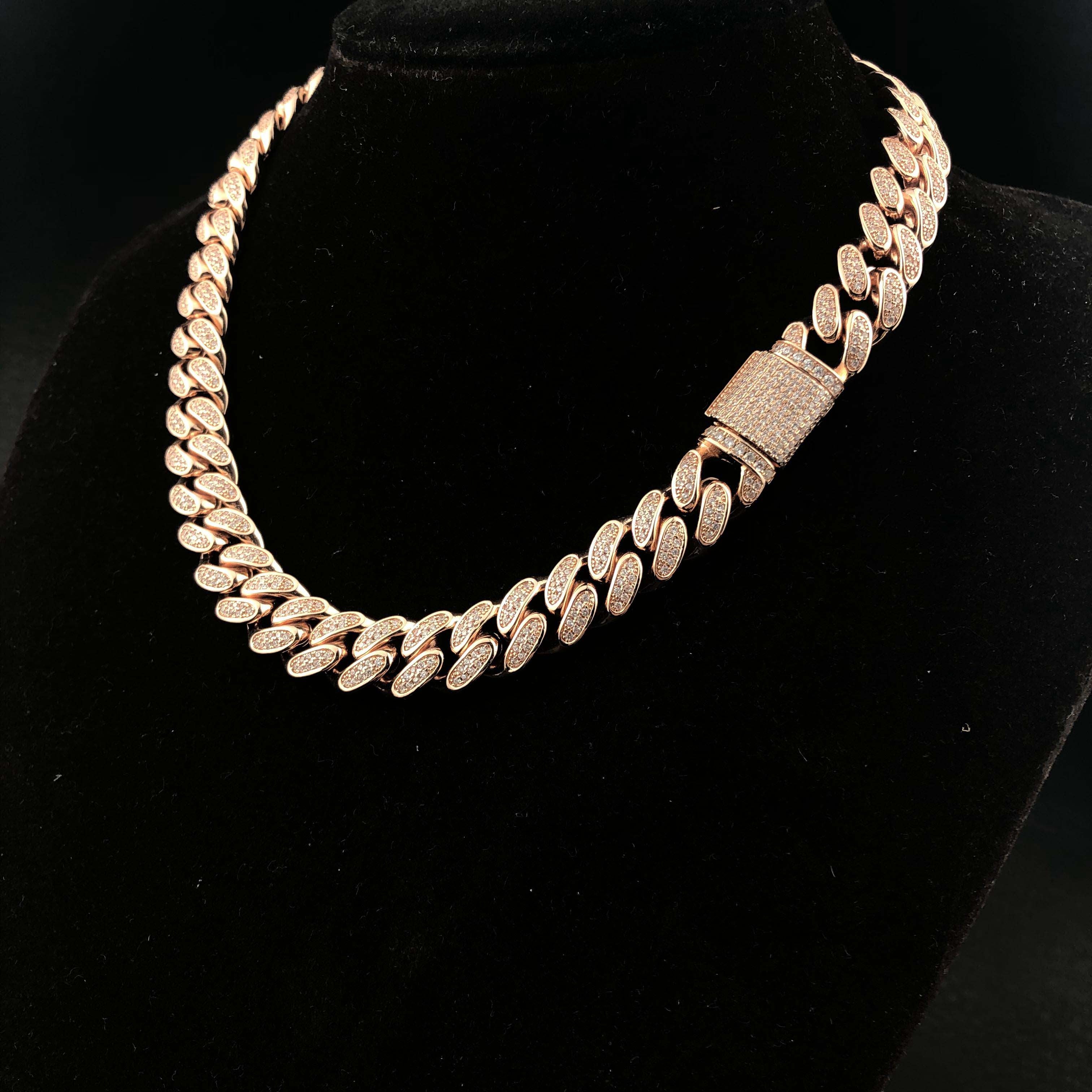 12mm Diamond Cuban Chain in Rose Gold