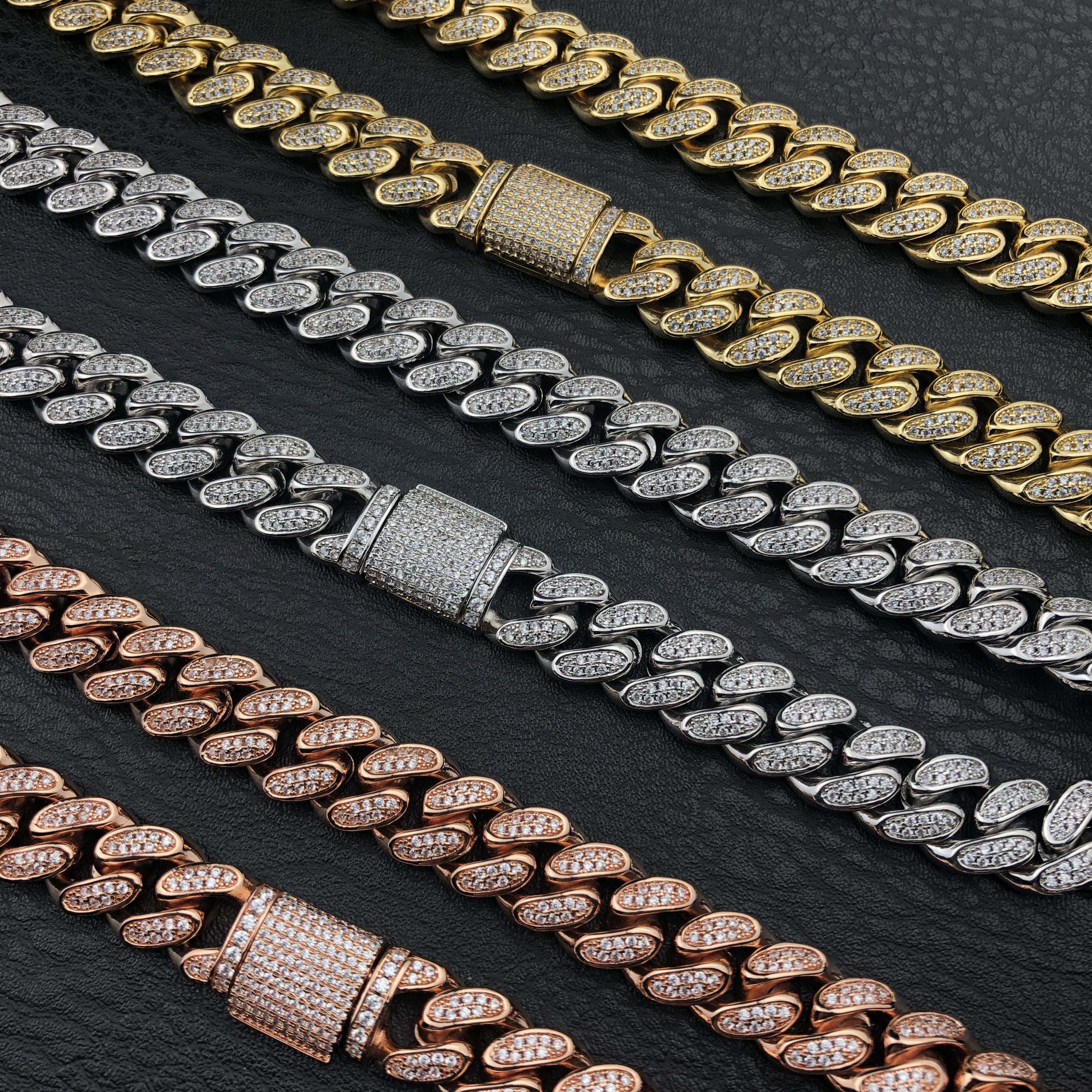 12mm Diamond Cuban Chain in 18K Gold