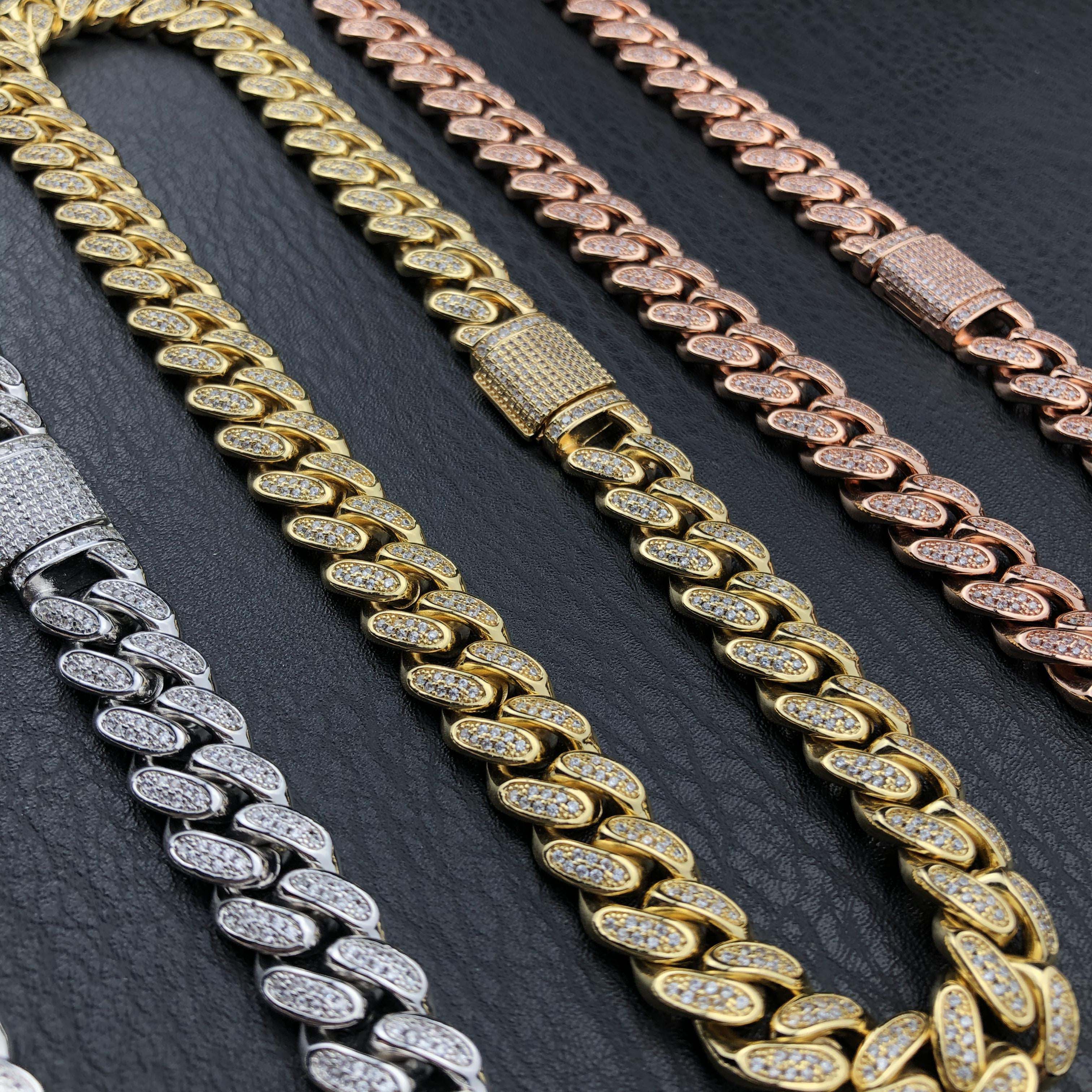 12mm Diamond Cuban Chain in White Gold