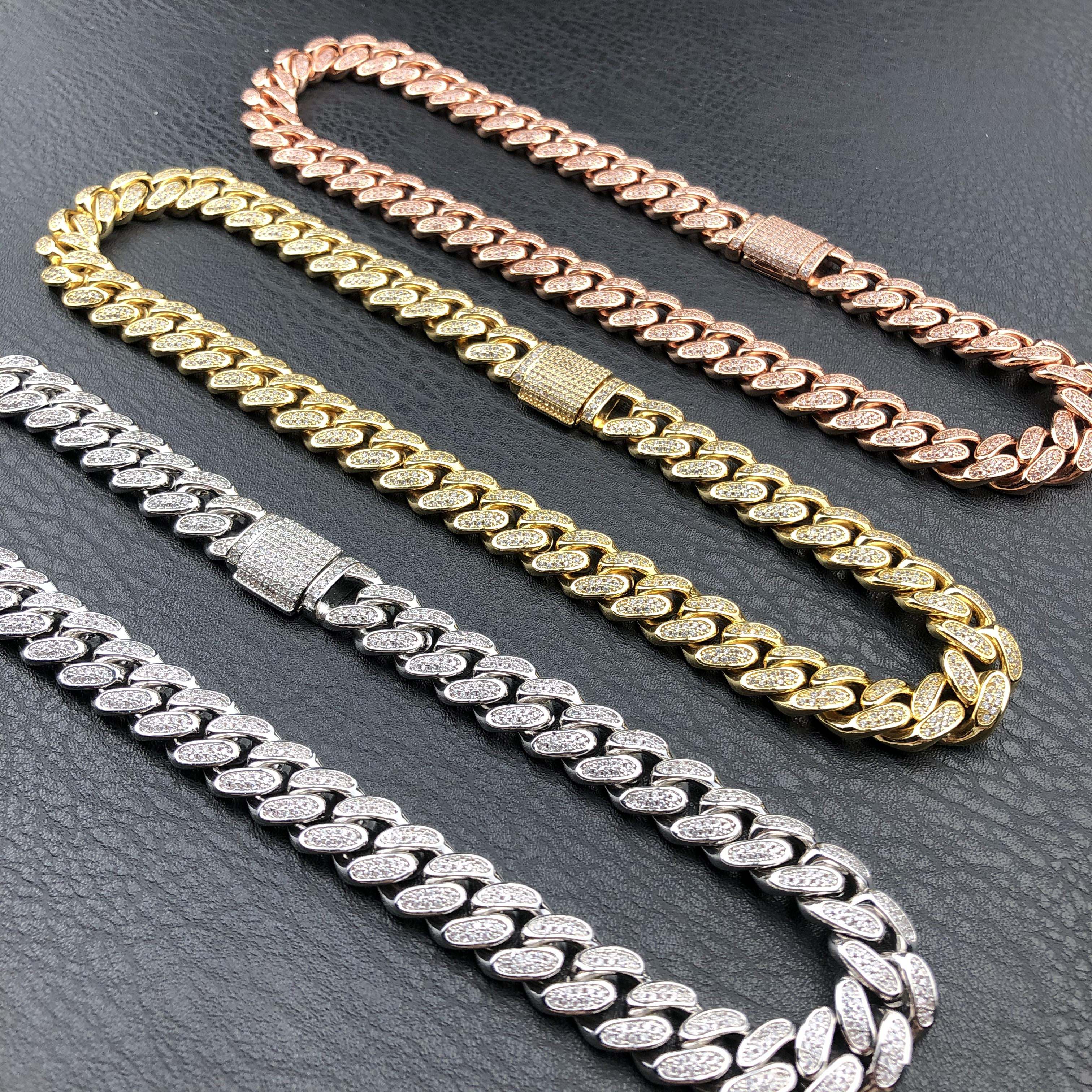 12mm Diamond Cuban Chain in 18K Gold