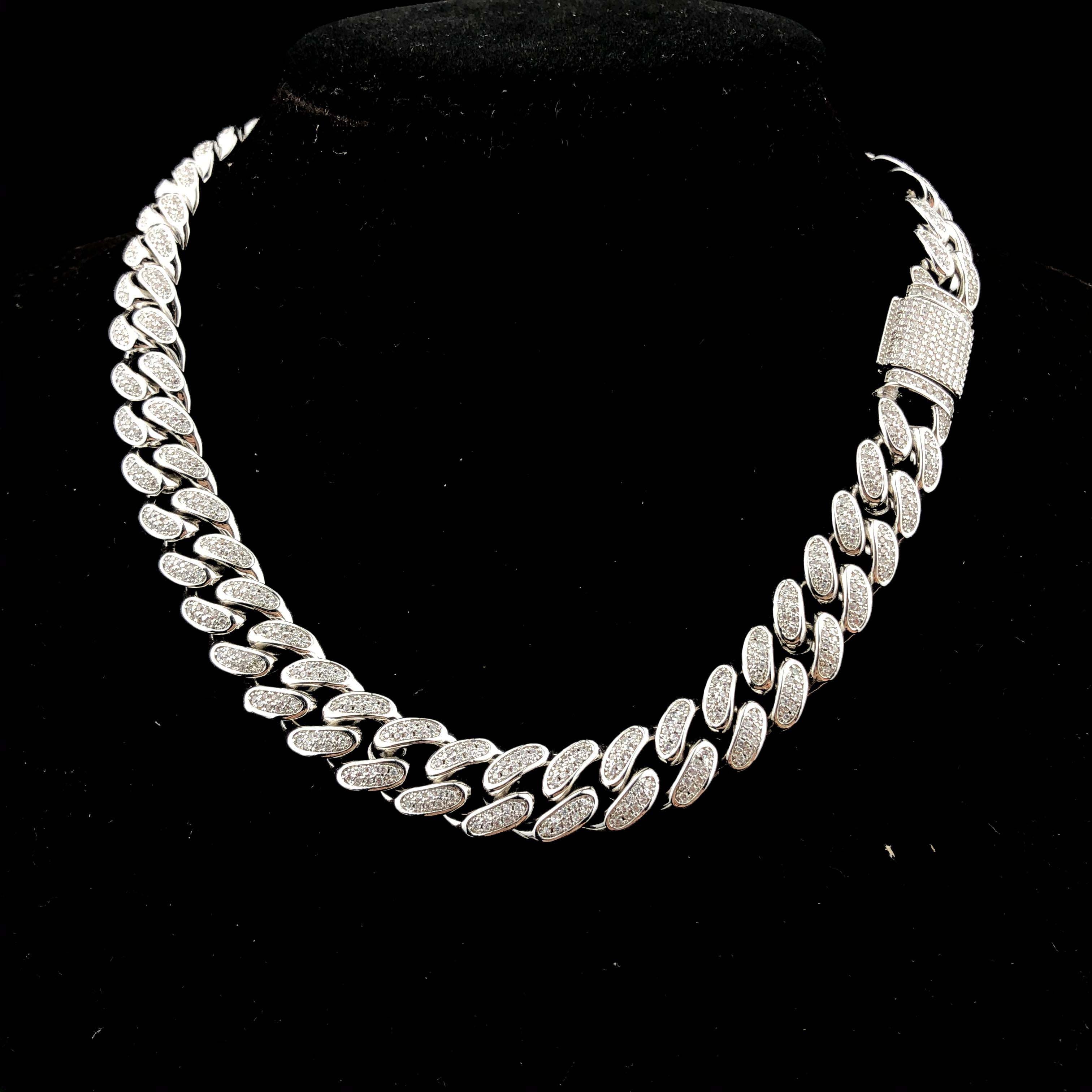 12mm Diamond Cuban Chain in White Gold