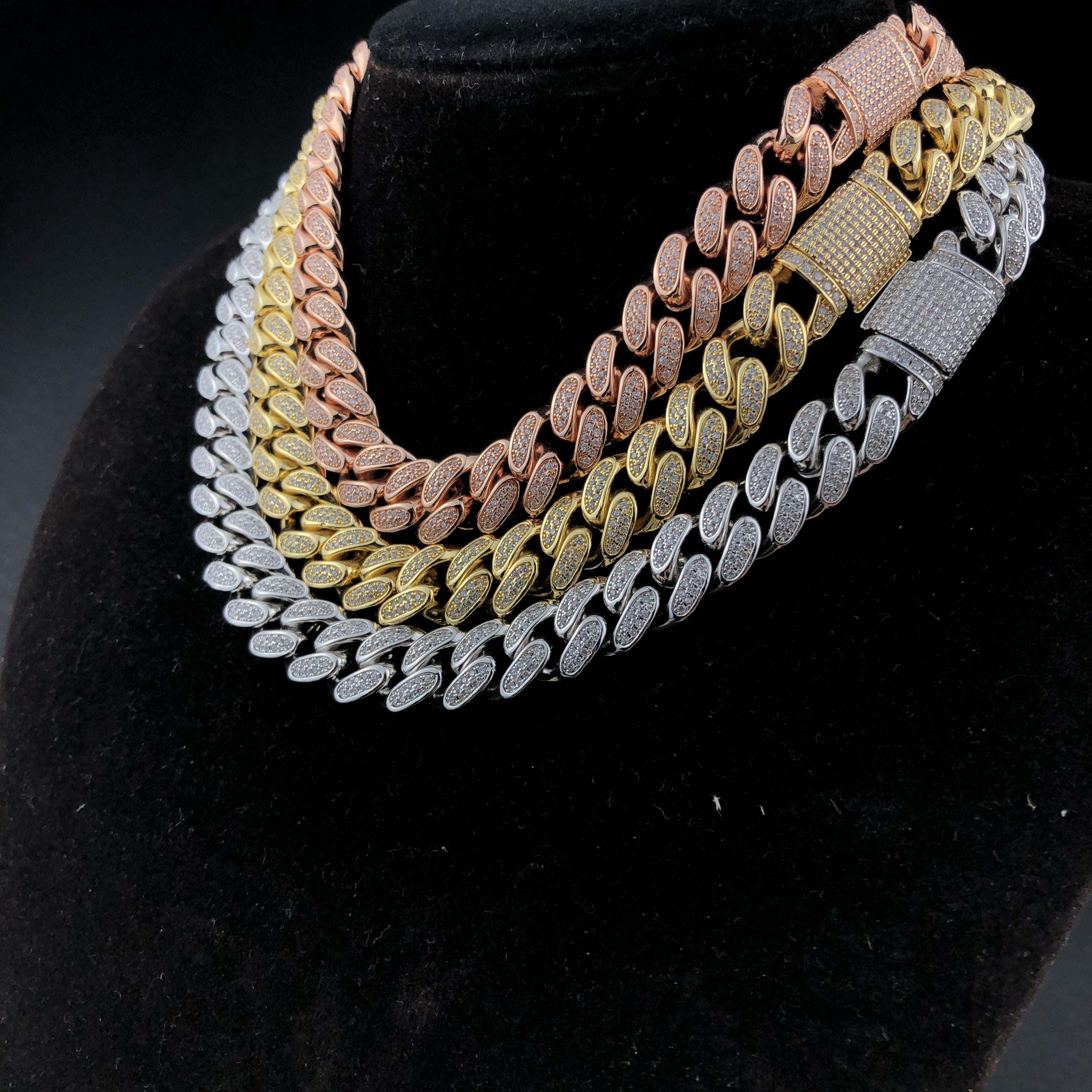 12mm Diamond Cuban Chain in 18K Gold