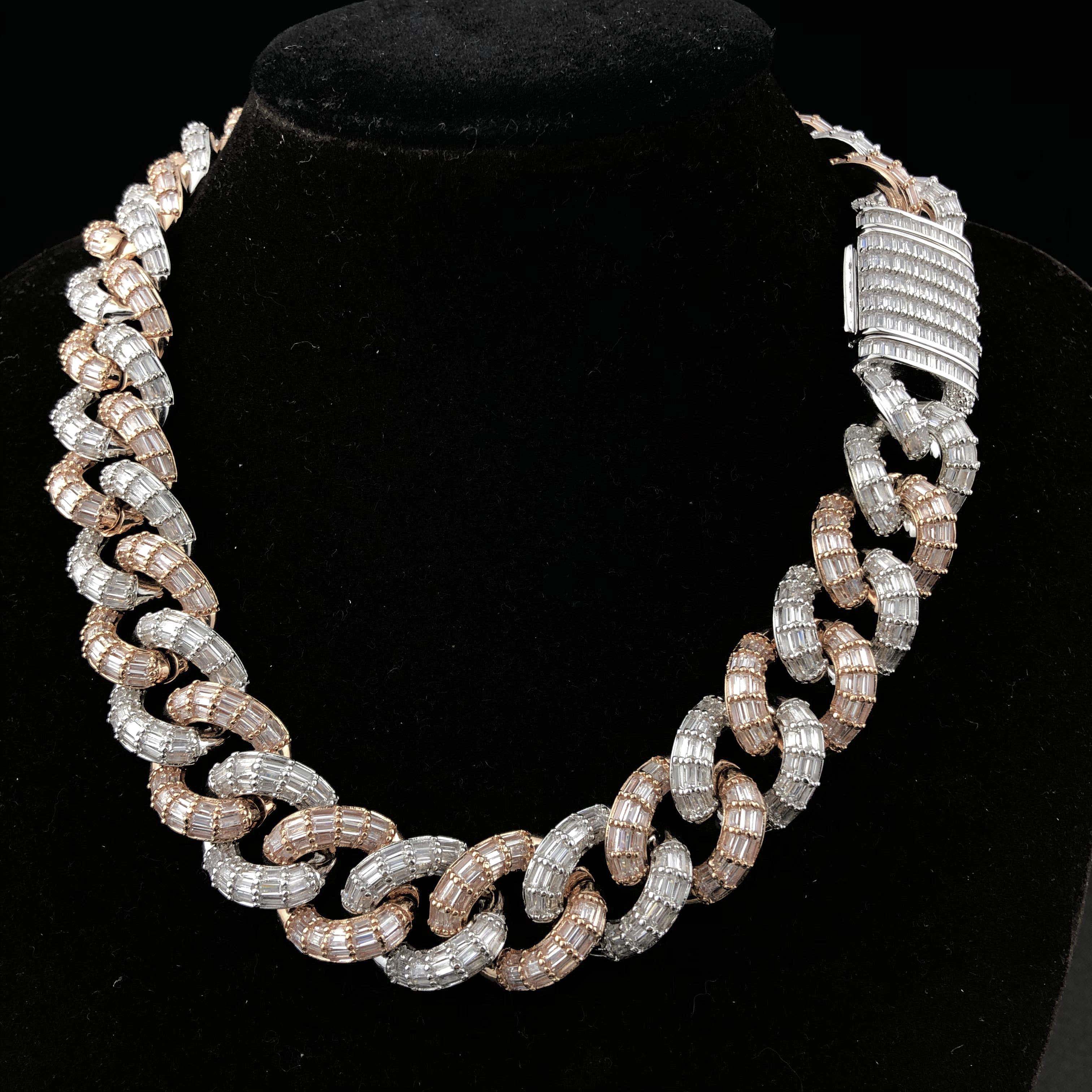 19mm Baguette Cuban Chain 2 Tone White/Rose Gold