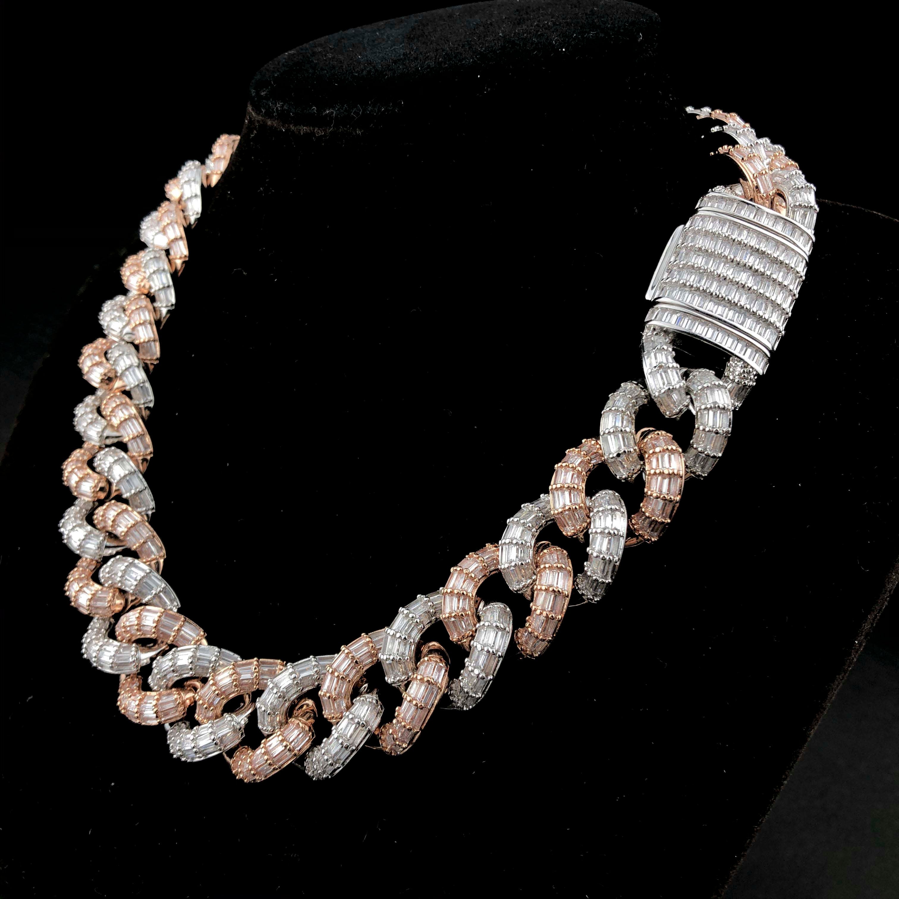 19mm Baguette Cuban Chain 2 Tone White/Rose Gold