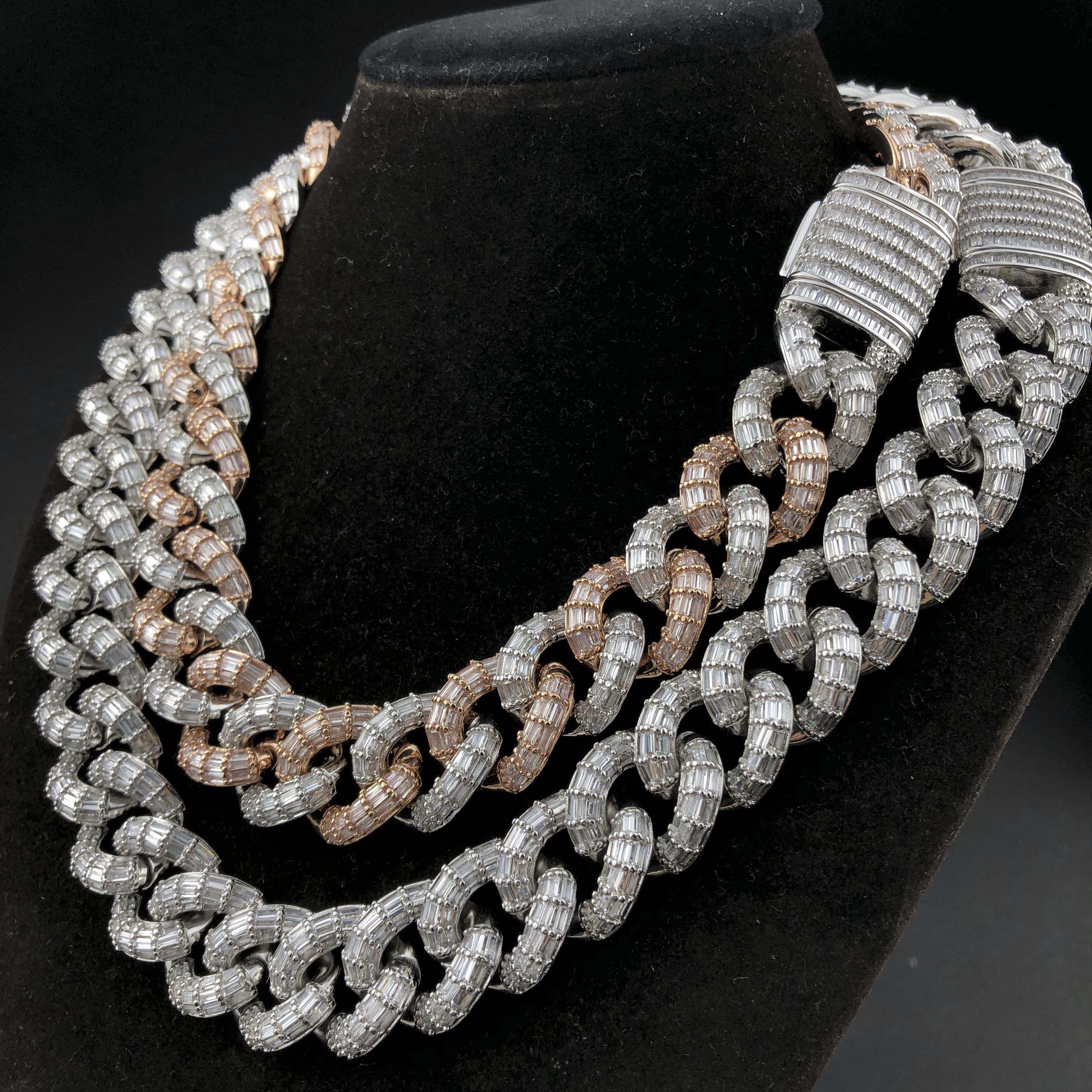 19mm Baguette Cuban Chain 2 Tone White/Rose Gold