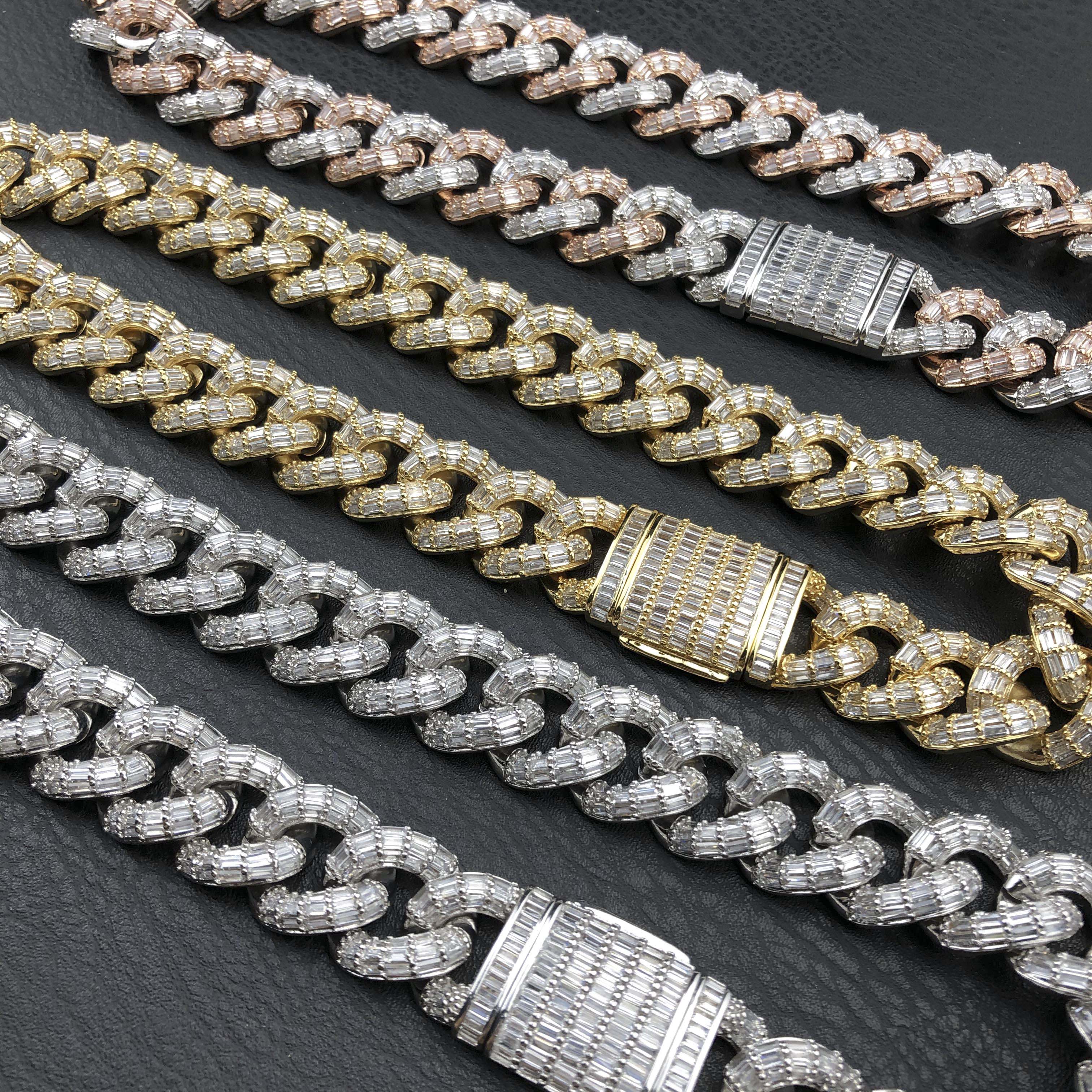 19mm Baguette Cuban Chain 2 Tone White/Rose Gold