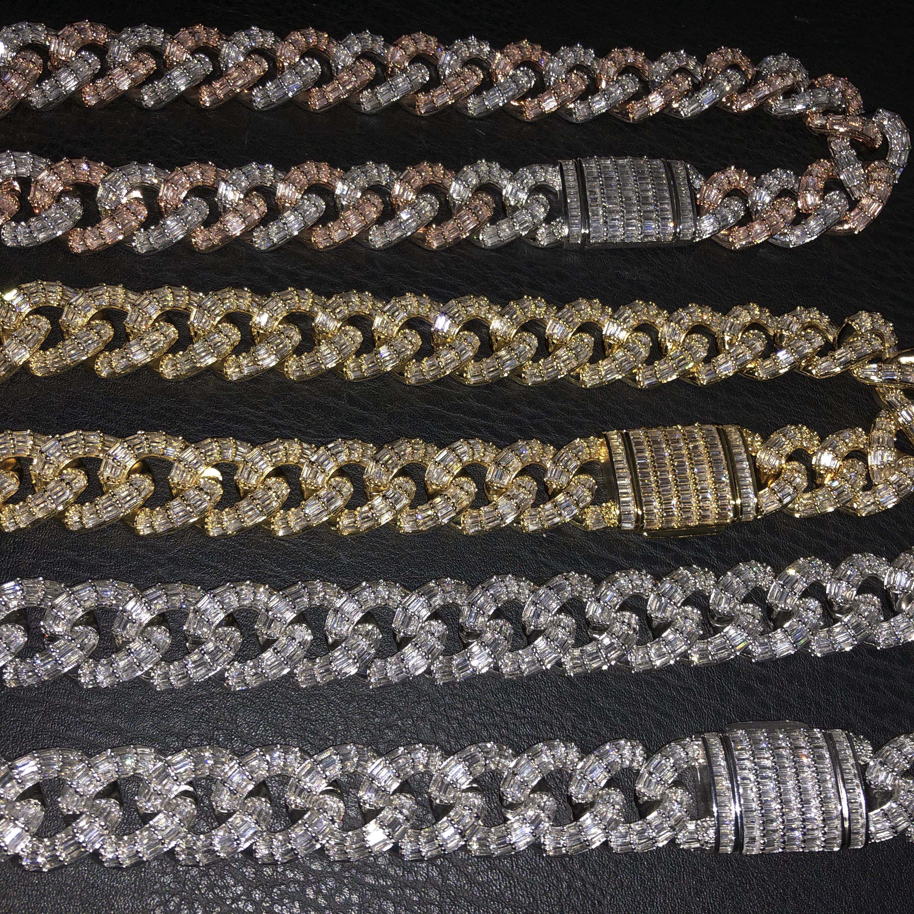 19mm Baguette Cuban Chain 2 Tone White/Rose Gold