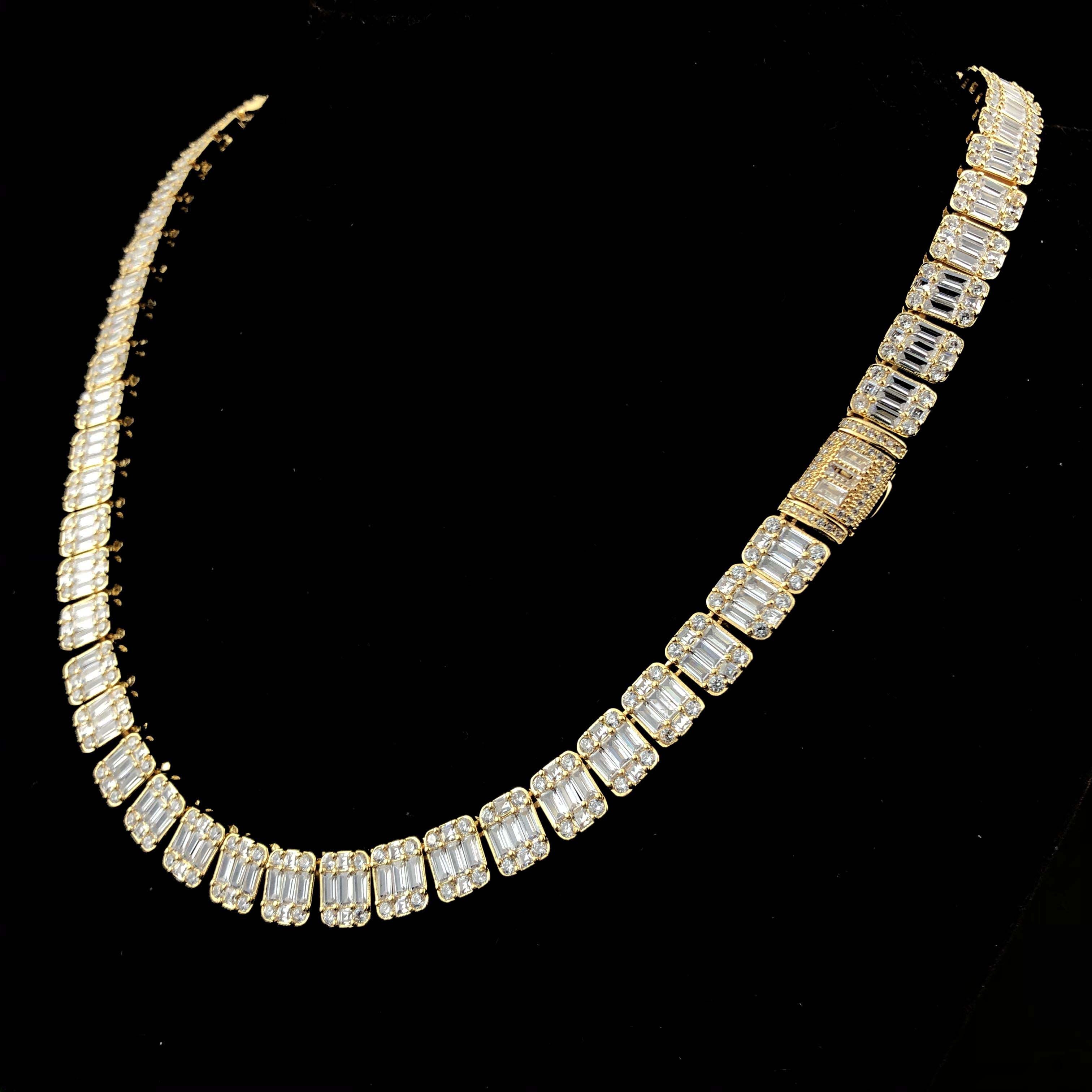 Square Baguette Tennis Chain 18k Gold and white gold