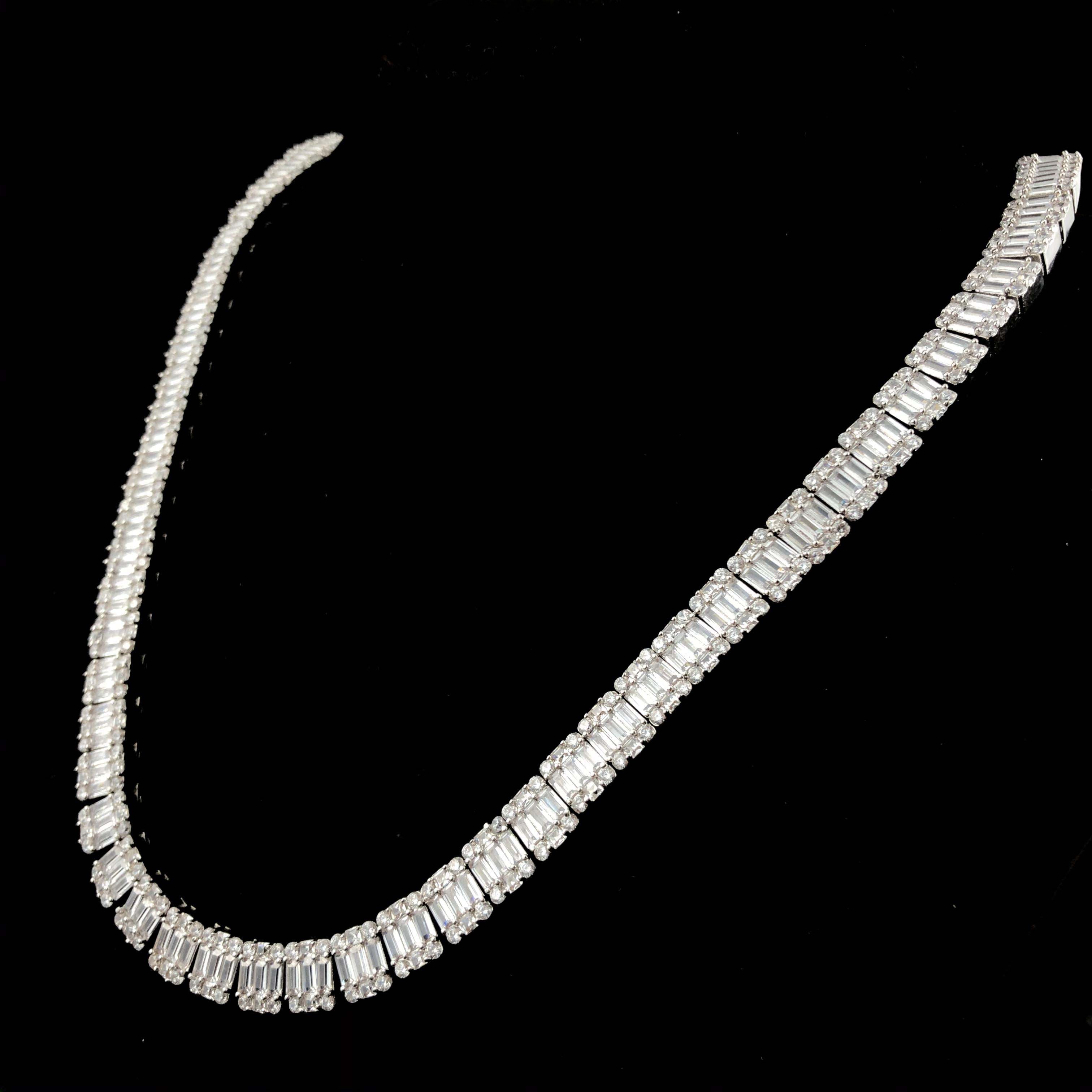 Square Baguette Tennis Chain 18k Gold and white gold