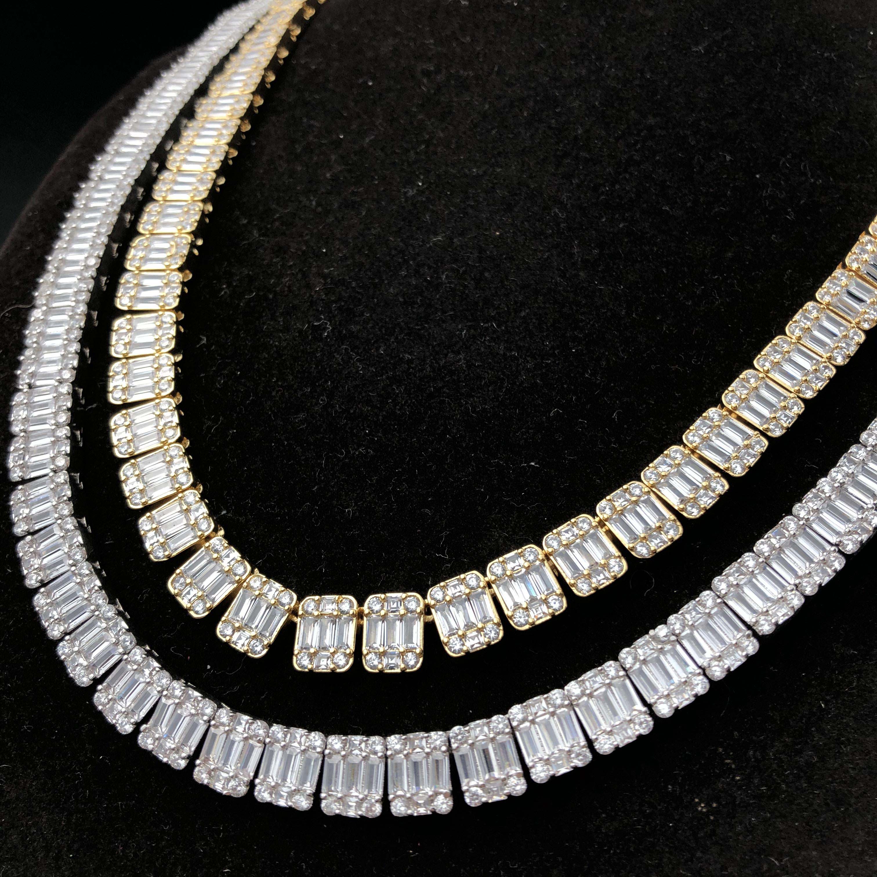 Square Baguette Tennis Chain 18k Gold and white gold