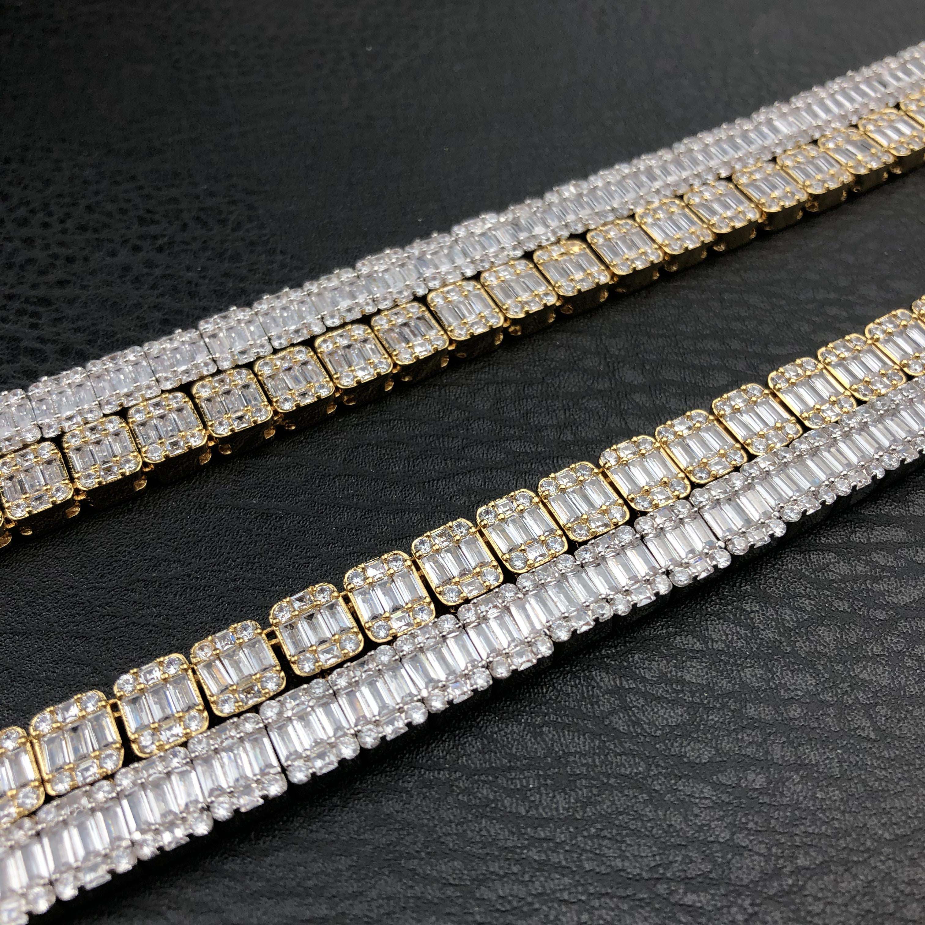 Square Baguette Tennis Chain 18k Gold and white gold