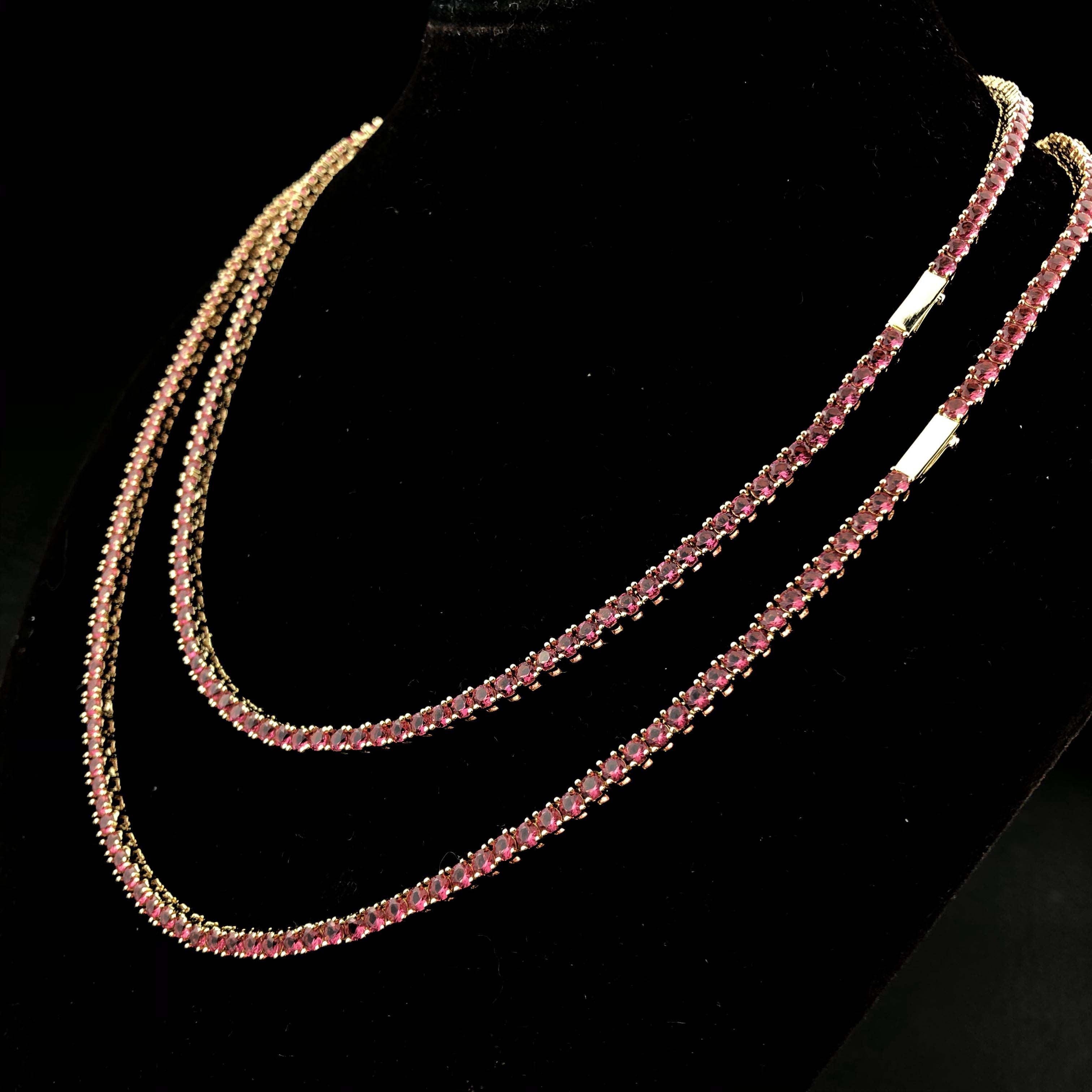 3mm Round Cut Diamond Blood Red Tennis Chain