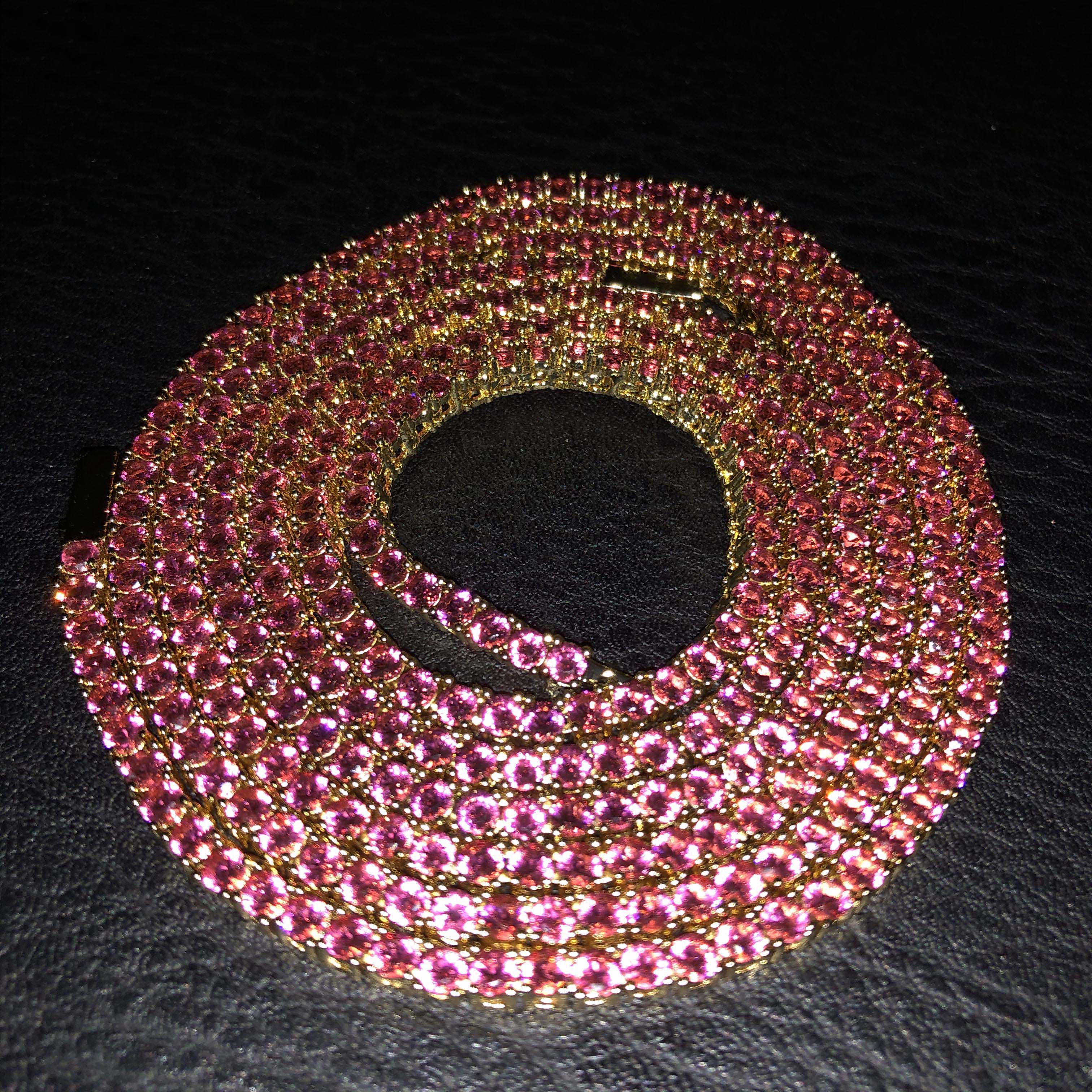 3mm Round Cut Diamond Blood Red Tennis Chain