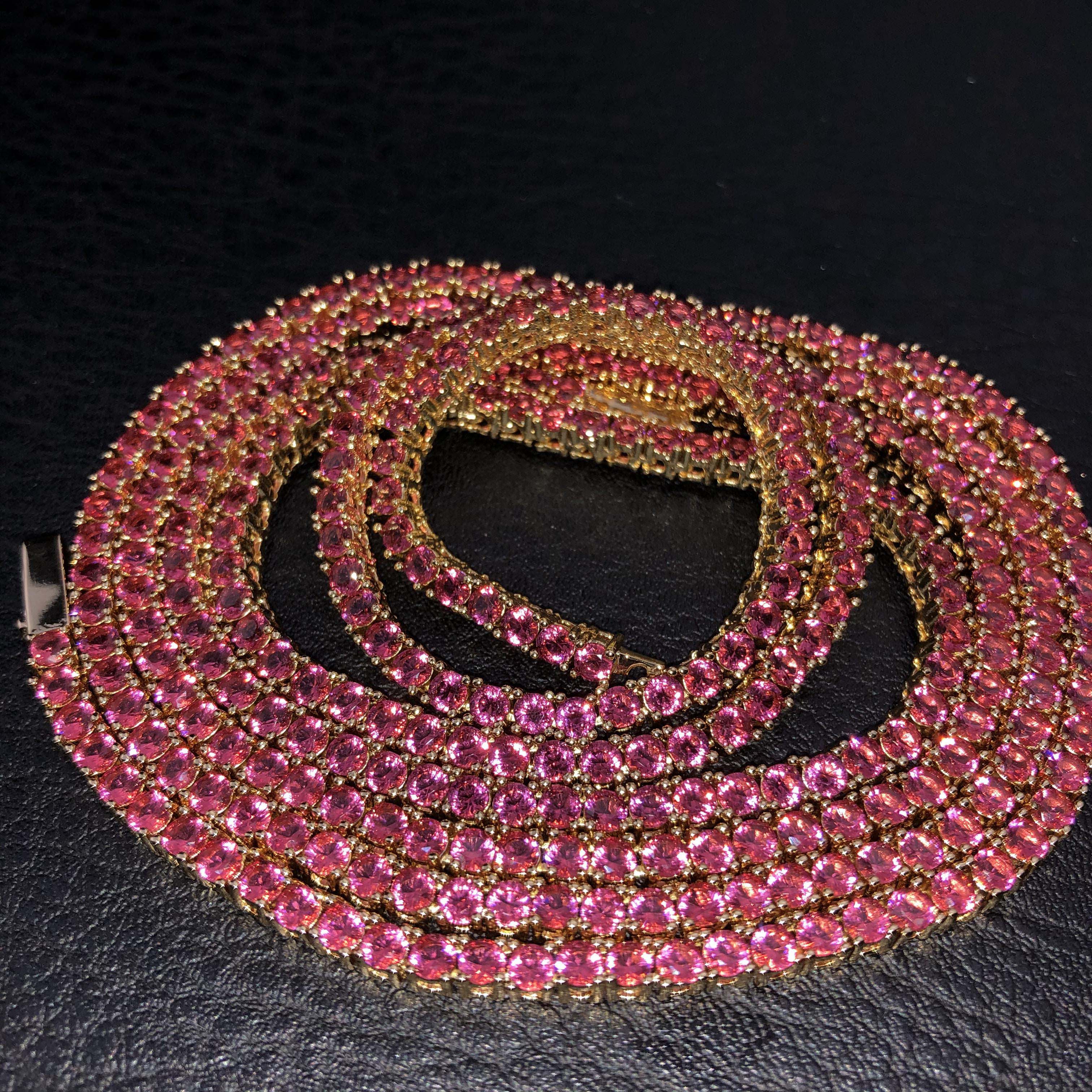 3mm Round Cut Diamond Blood Red Tennis Chain