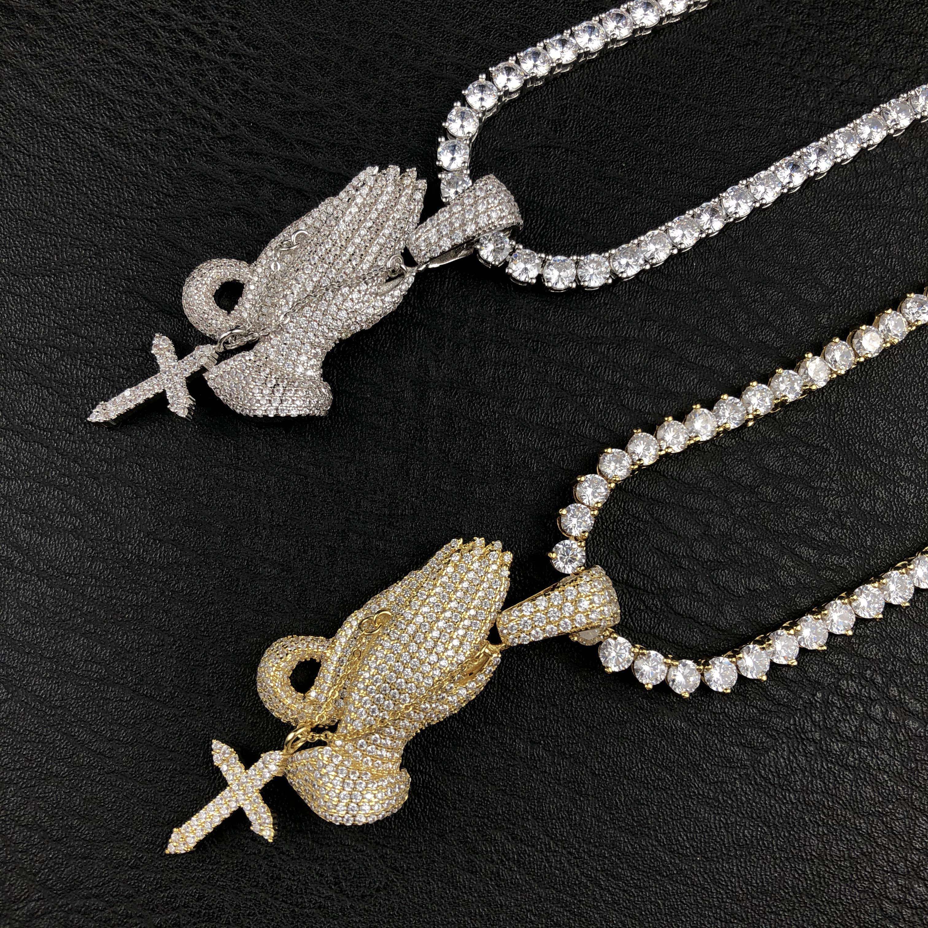 Iced Praying Hand Pendant