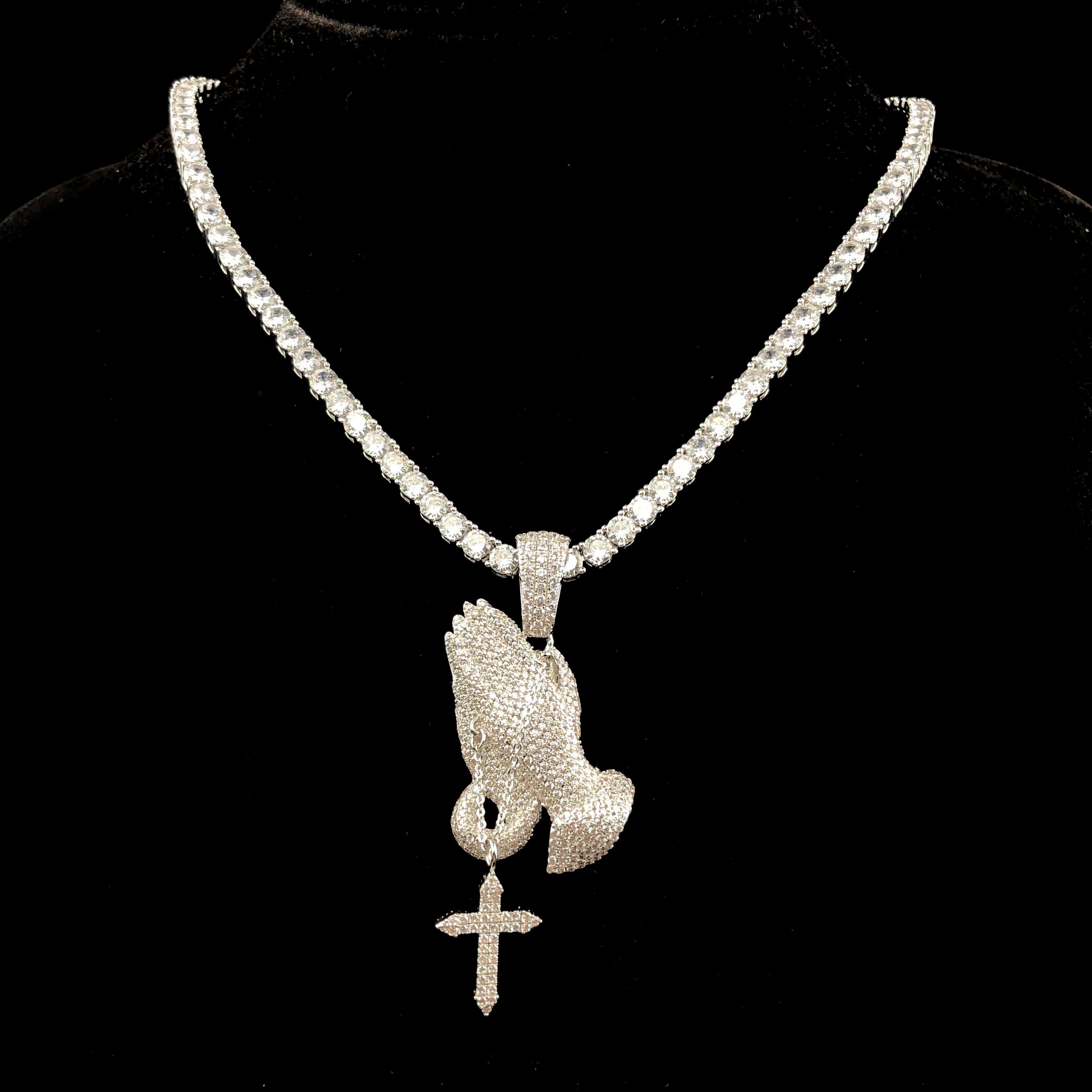 Iced Praying Hand Pendant