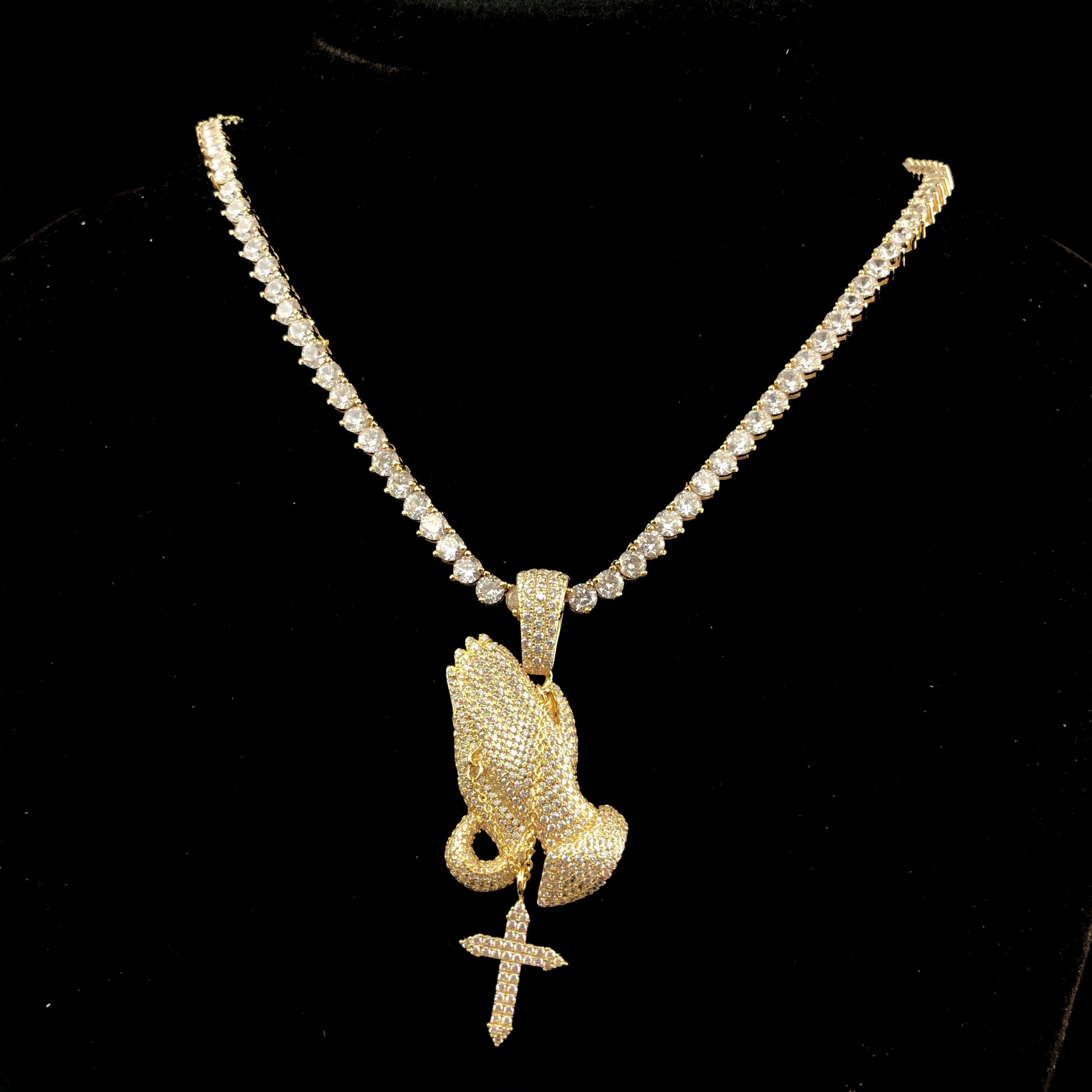 Iced Praying Hand Pendant