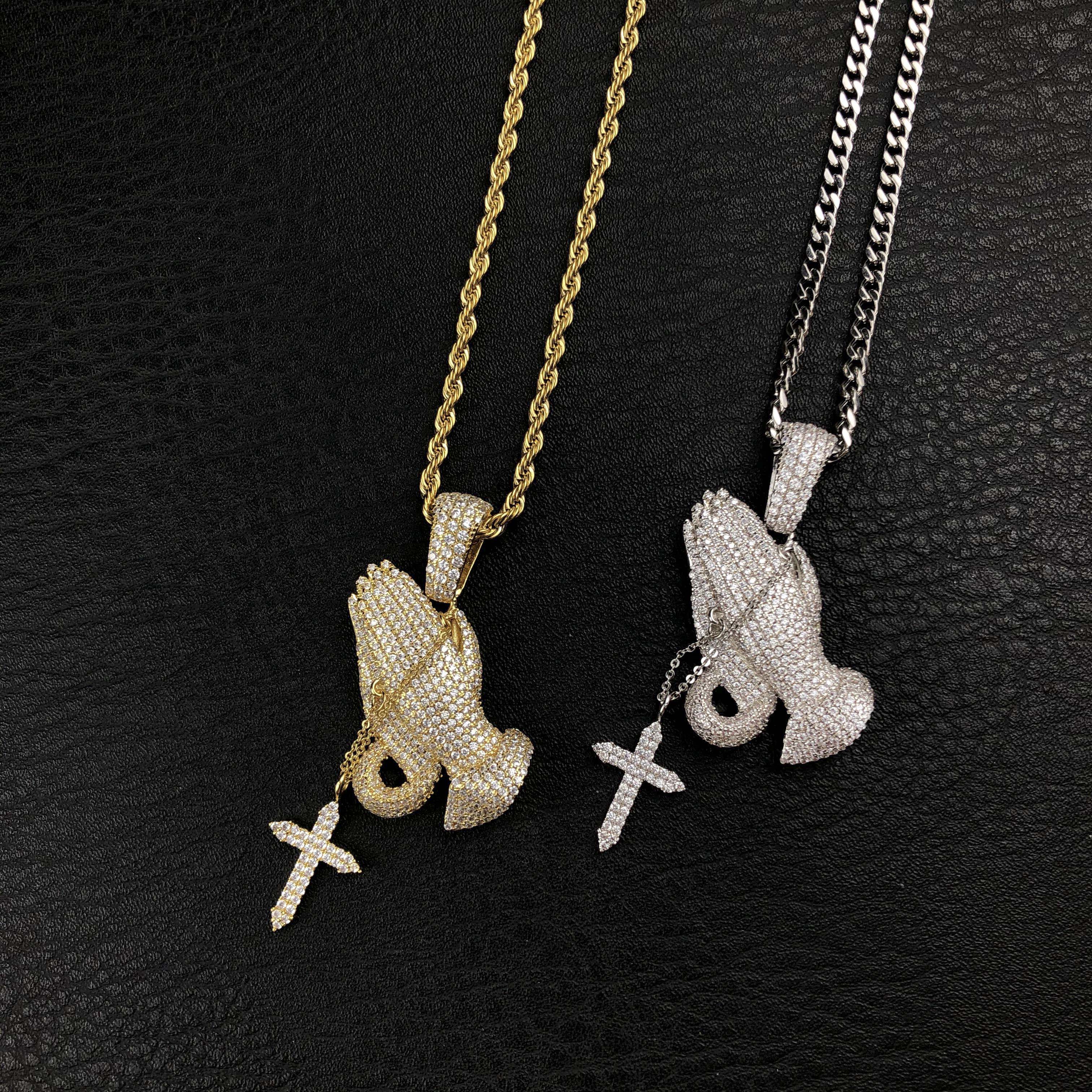 Iced Praying Hand Pendant