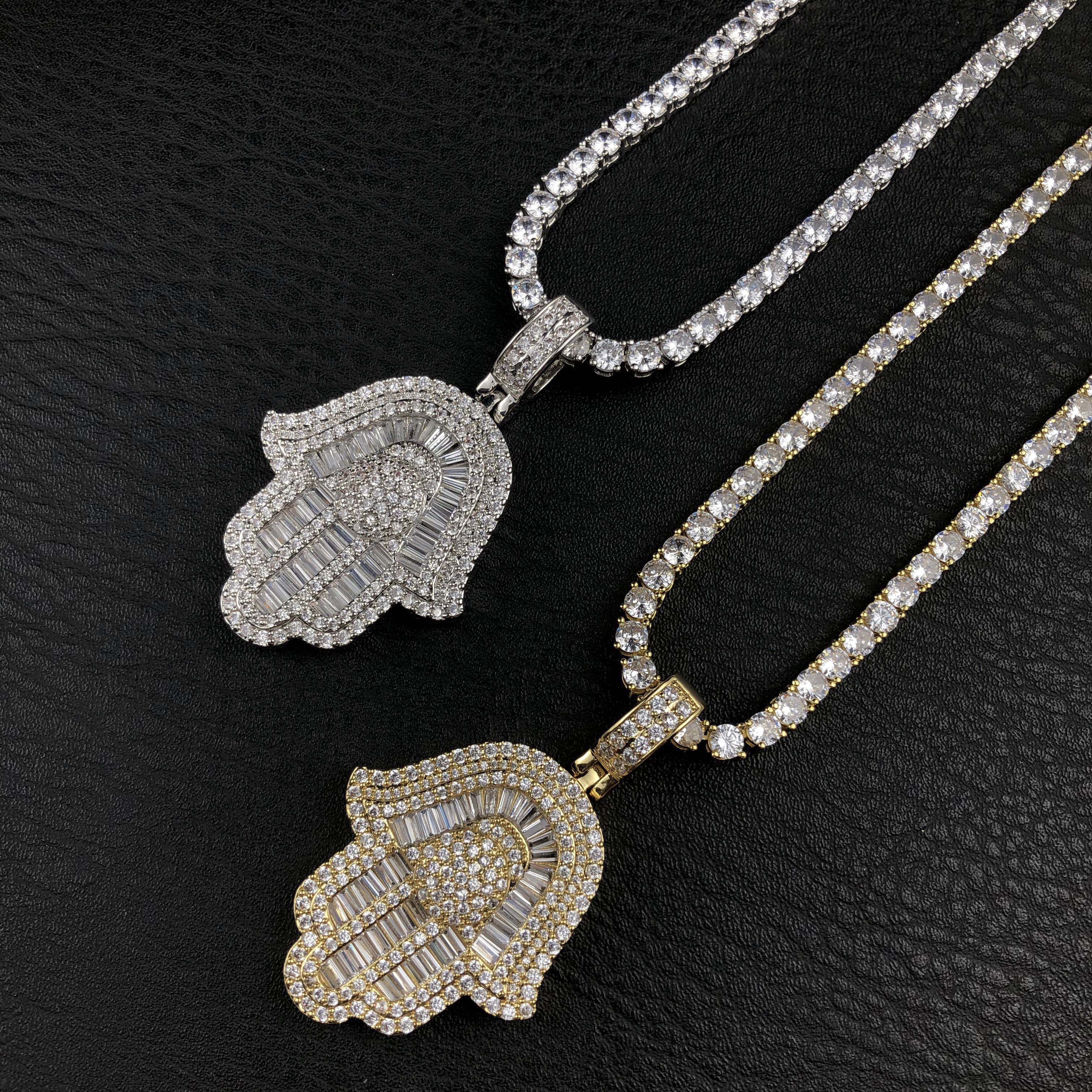 Baguette Hamsa Hand Pendant