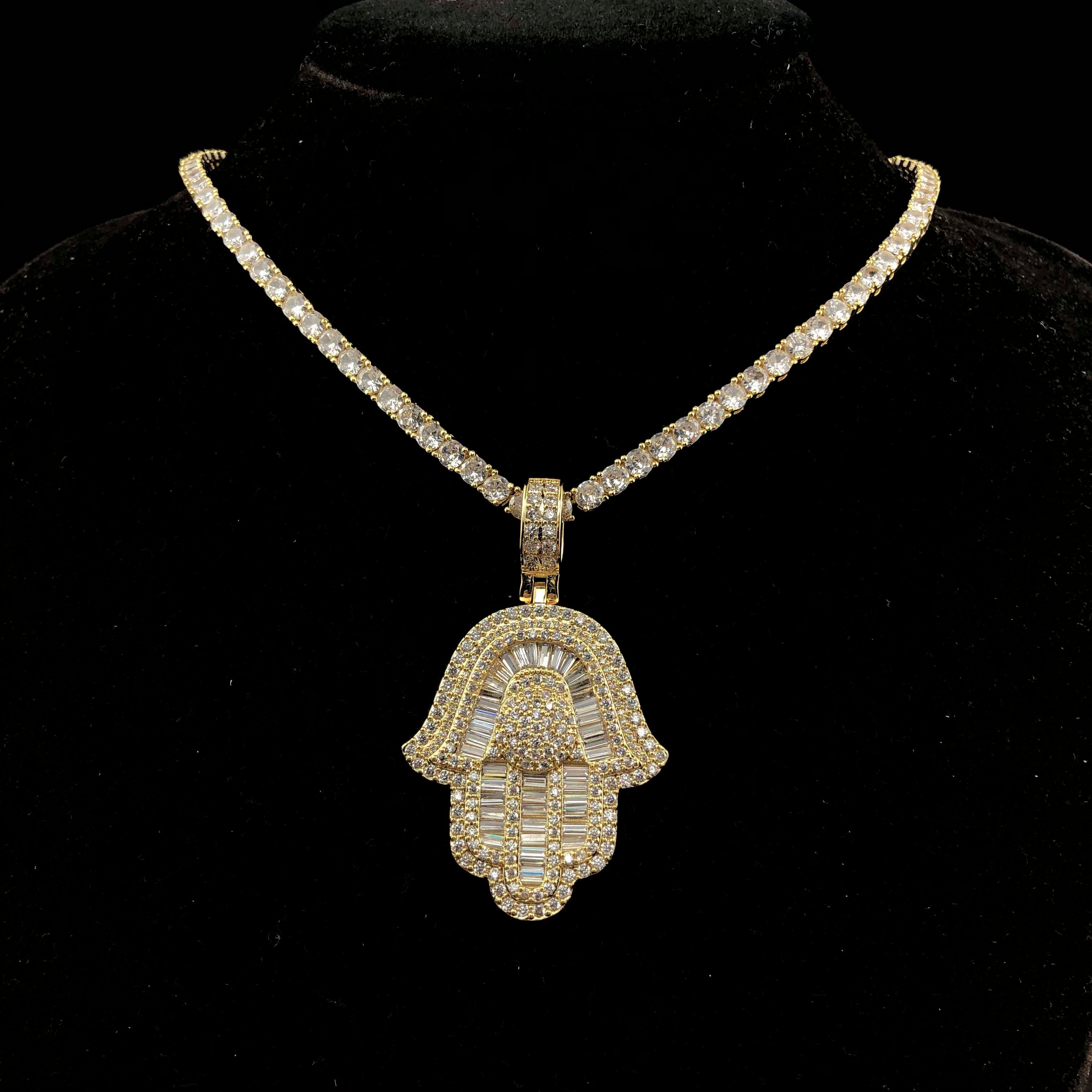 Baguette Hamsa Hand Pendant