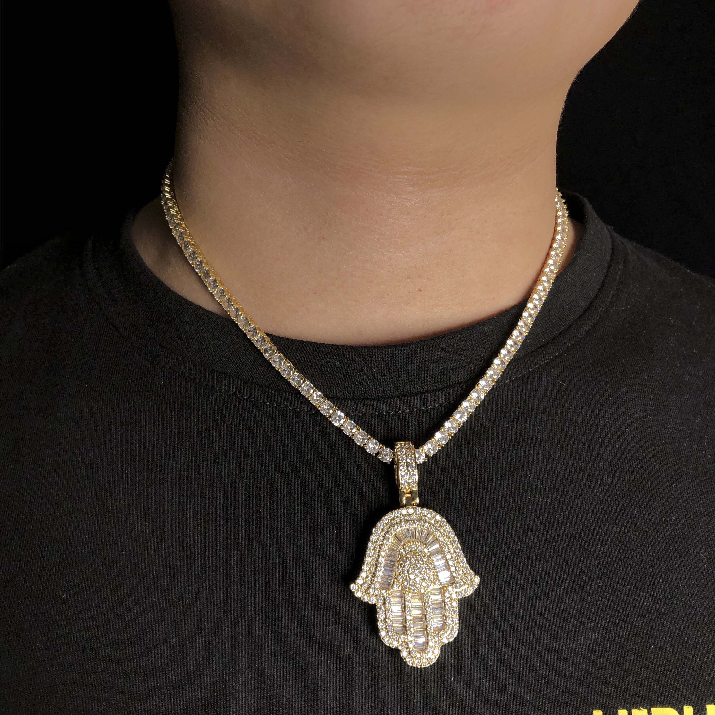 Baguette Hamsa Hand Pendant