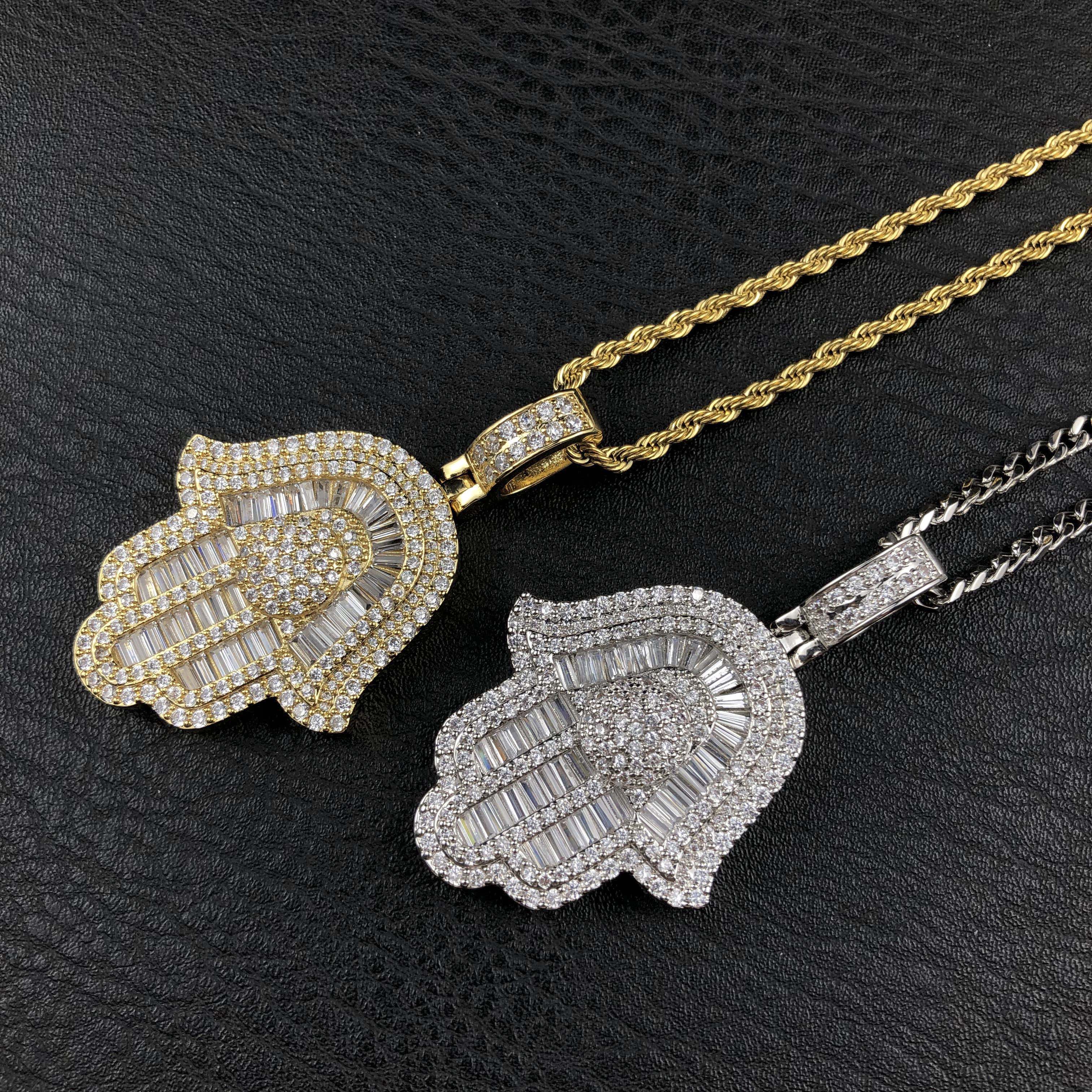 Baguette Hamsa Hand Pendant