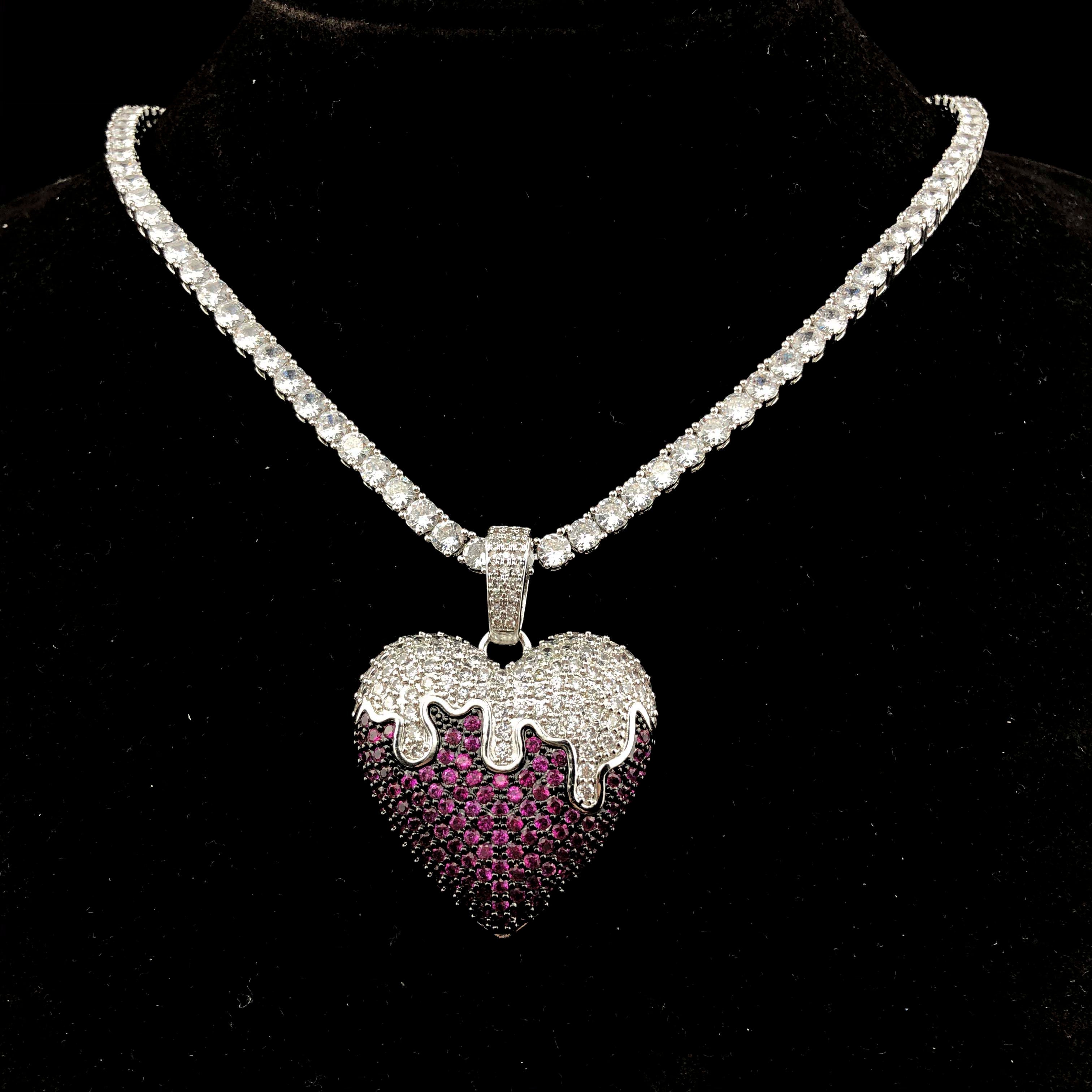 Dripping Heart Pendant w/ Purple Stones