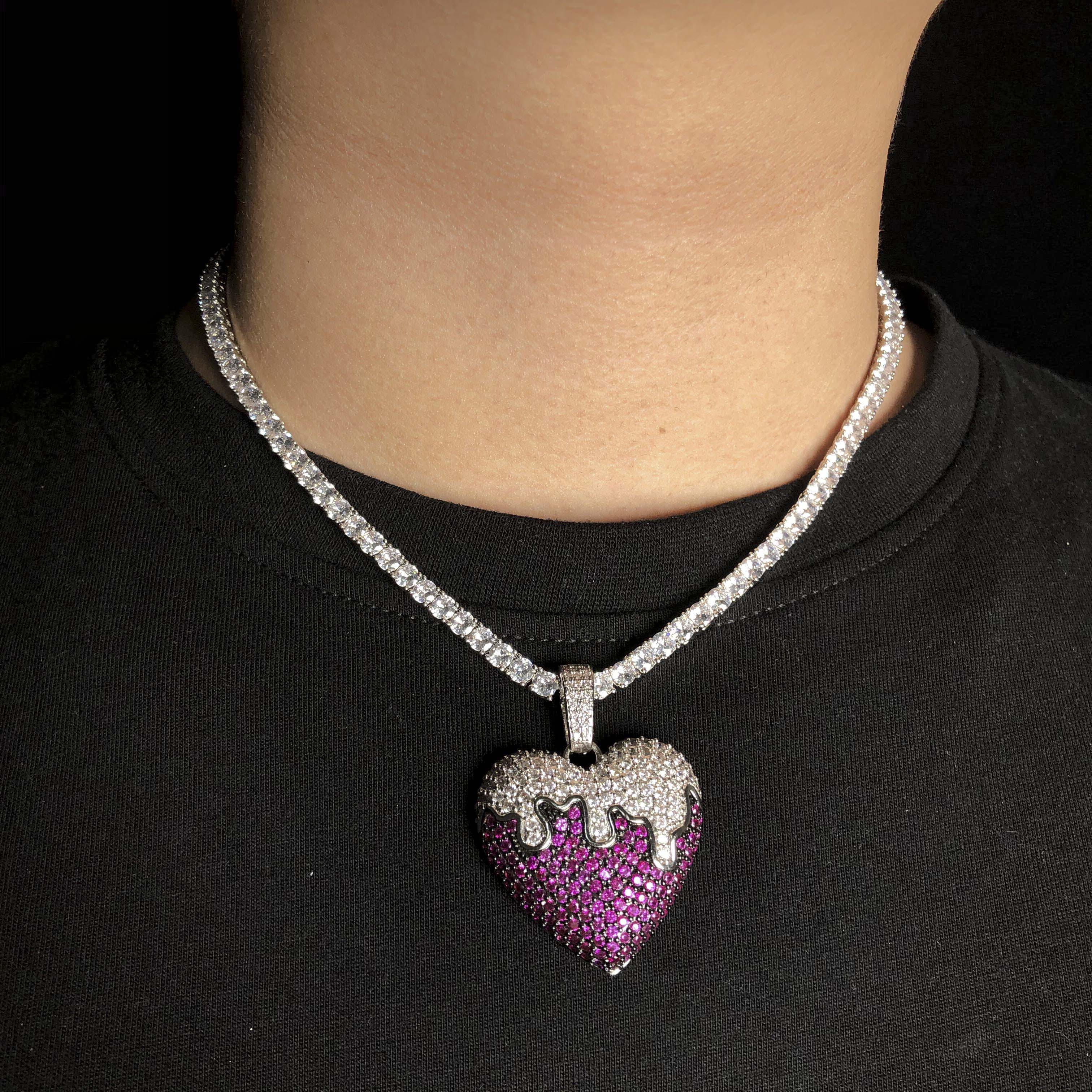 Dripping Heart Pendant w/ Purple Stones