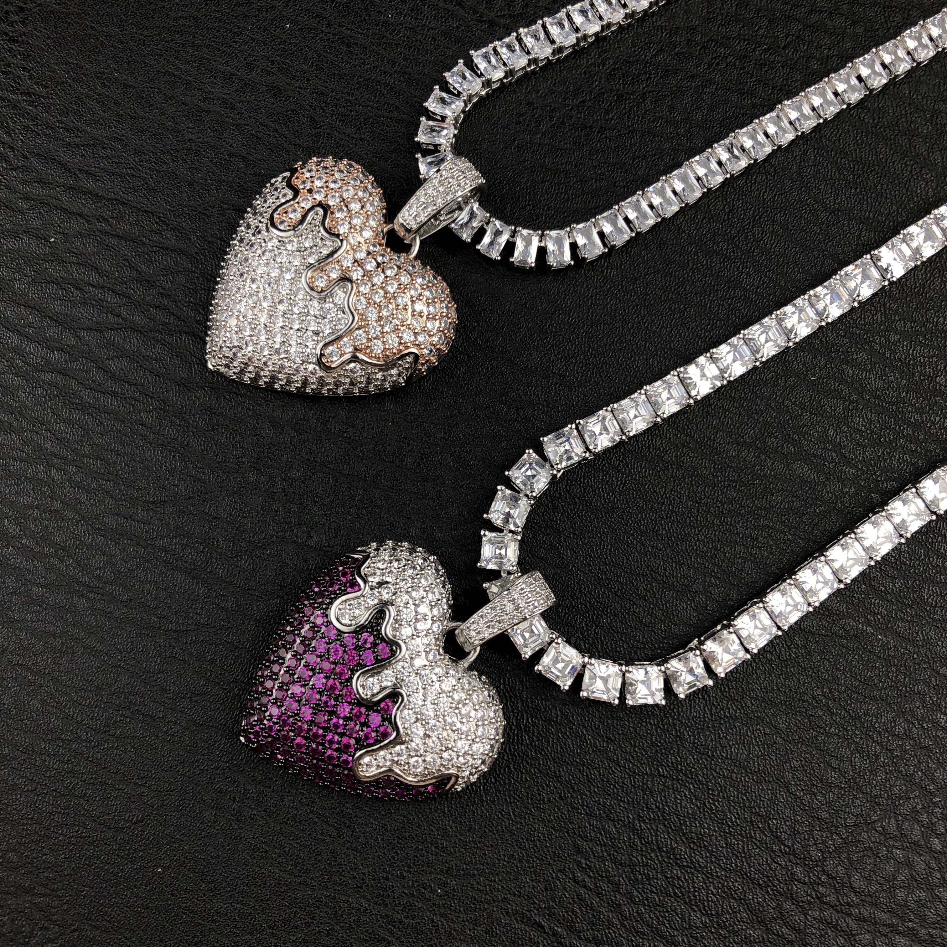 Dripping Heart Pendant w/ Purple Stones