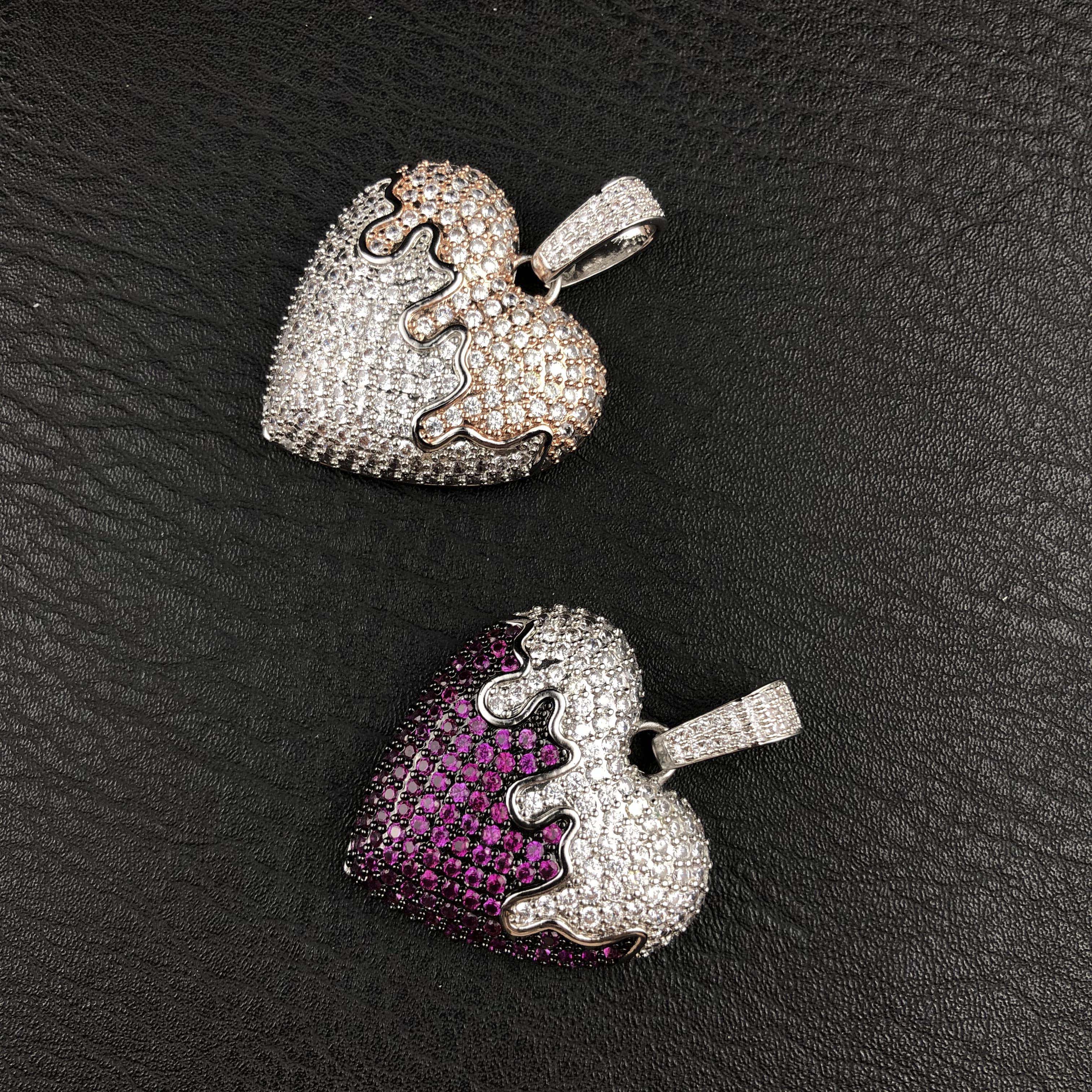 Dripping Heart Pendant w/ Purple Stones