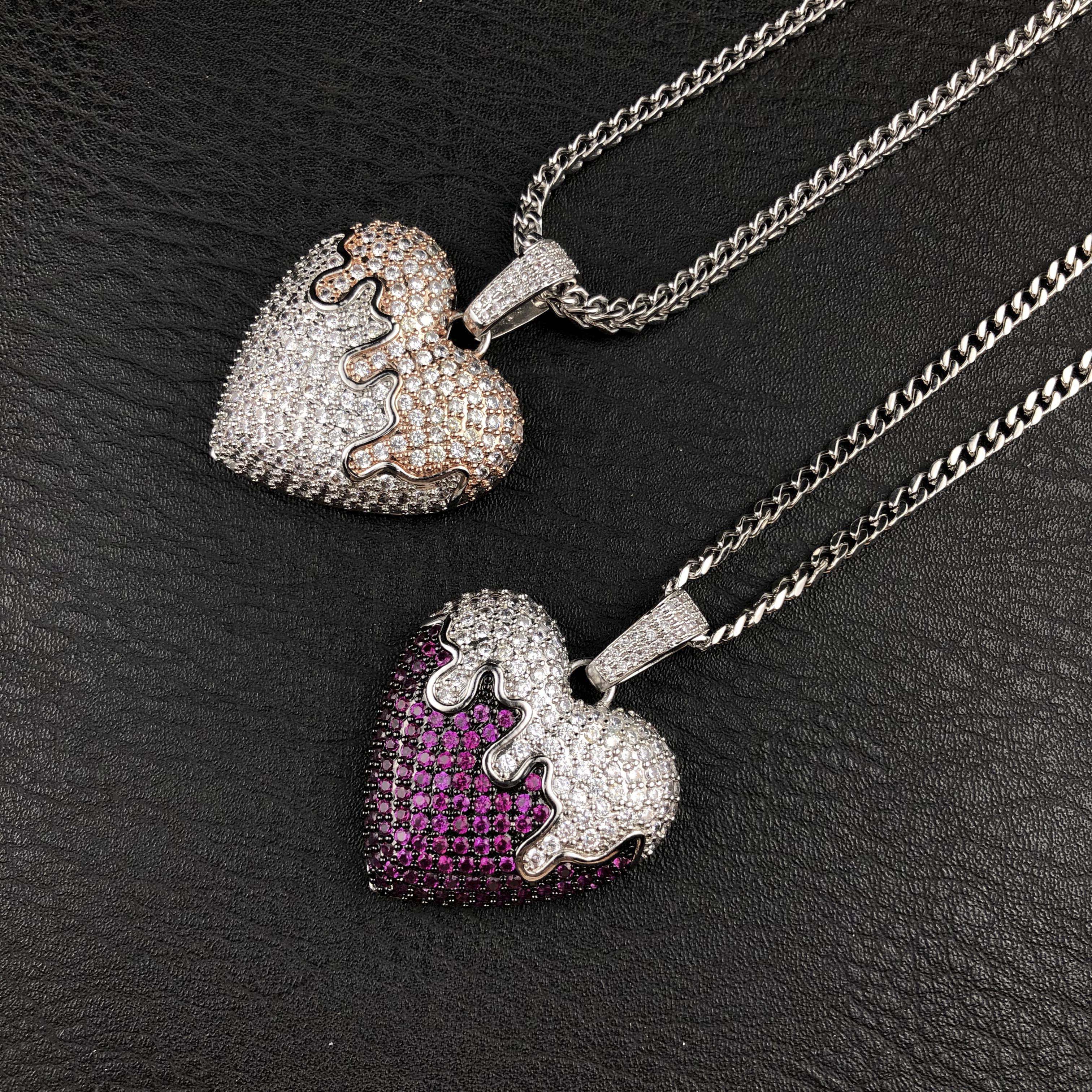 Dripping Heart Pendant w/ Purple Stones