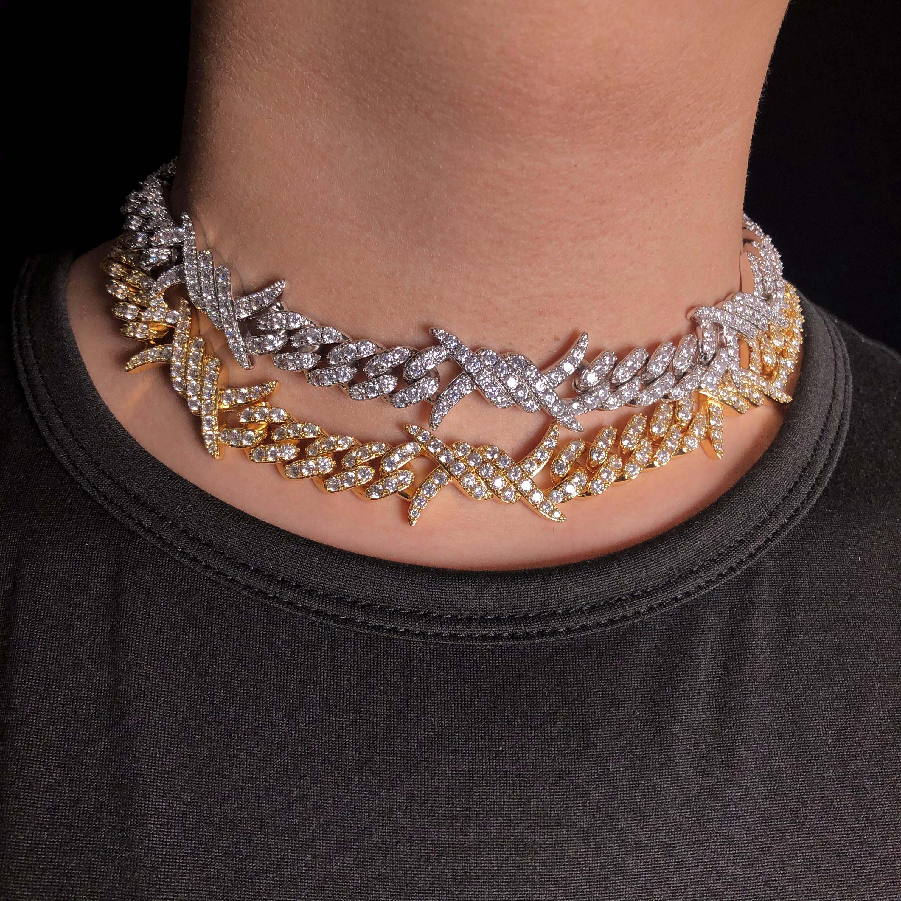 12MM Iced Out Barb Wire Cuban Link Chain